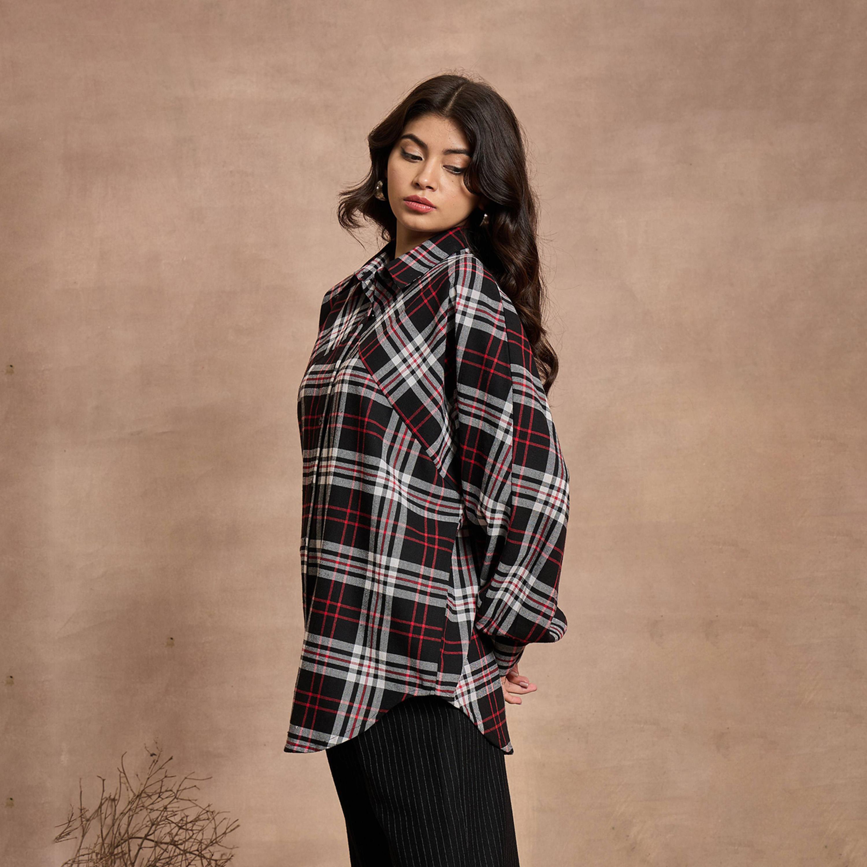 Sassafras X Styli Black and White Checked Oversized Shirt-women-clothing-shirtsandblouses-shirts-image-3