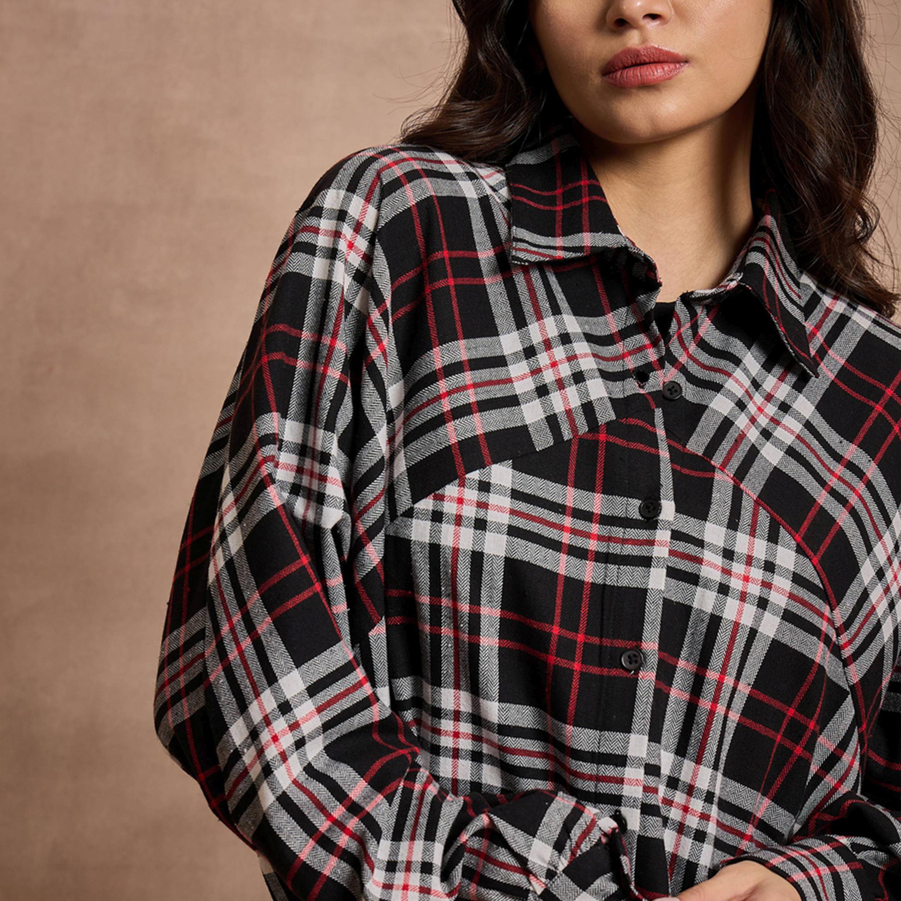 Sassafras X Styli Black and White Checked Oversized Shirt-women-clothing-shirtsandblouses-shirts-image-4