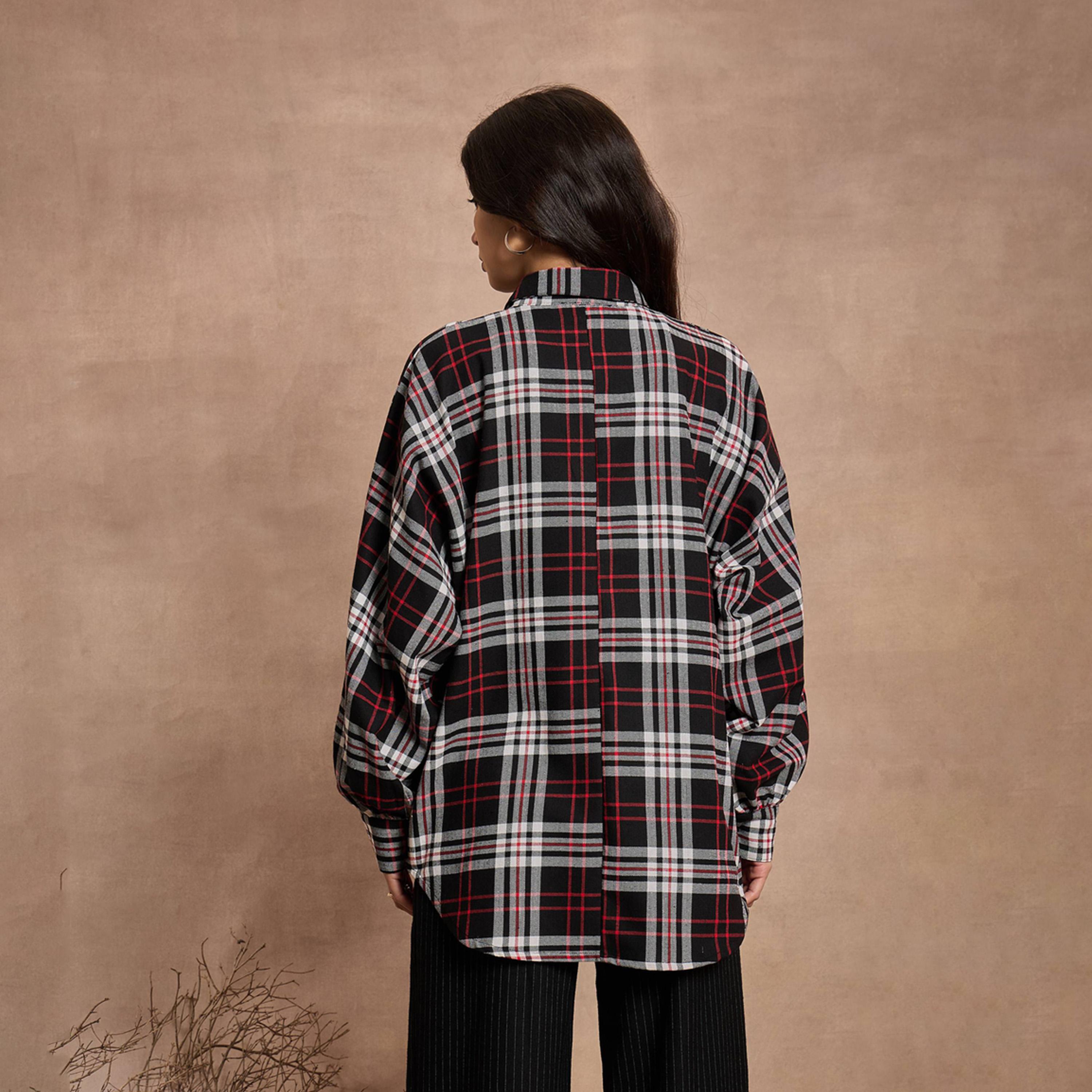 Sassafras X Styli Black and White Checked Oversized Shirt-women-clothing-shirtsandblouses-shirts-image-5