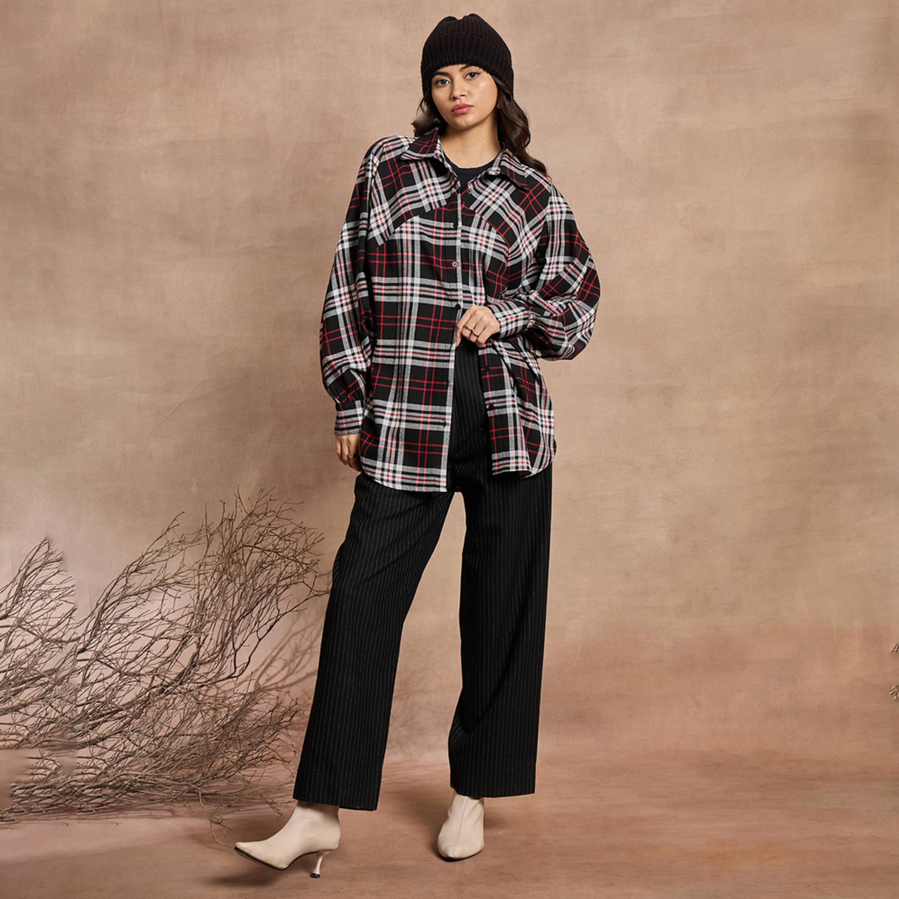 Sassafras X Styli Black and White Checked Oversized Shirt-women-clothing-shirtsandblouses-shirts-image-6
