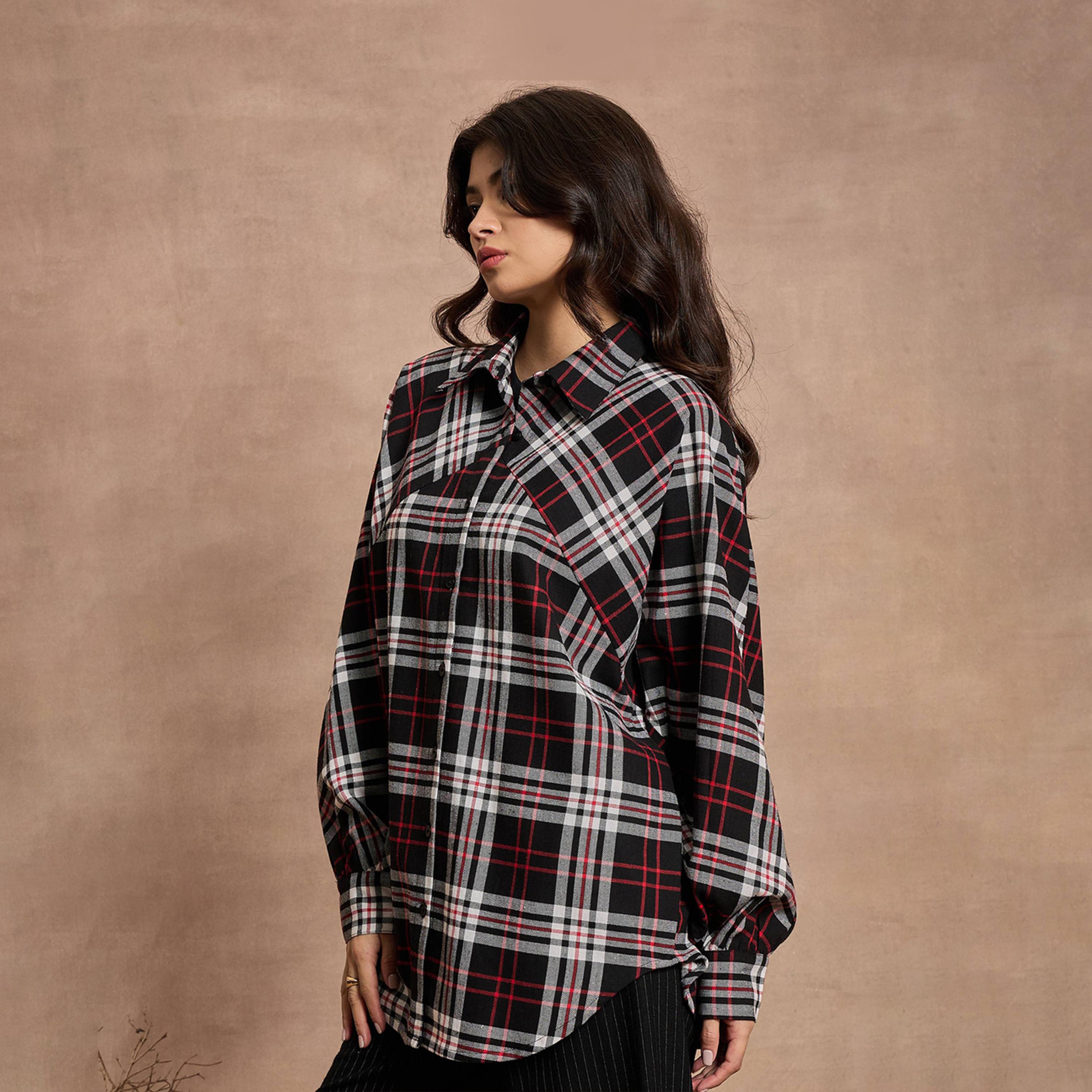 Sassafras X Styli Black and White Checked Oversized Shirt-women-clothing-shirtsandblouses-shirts-image-7