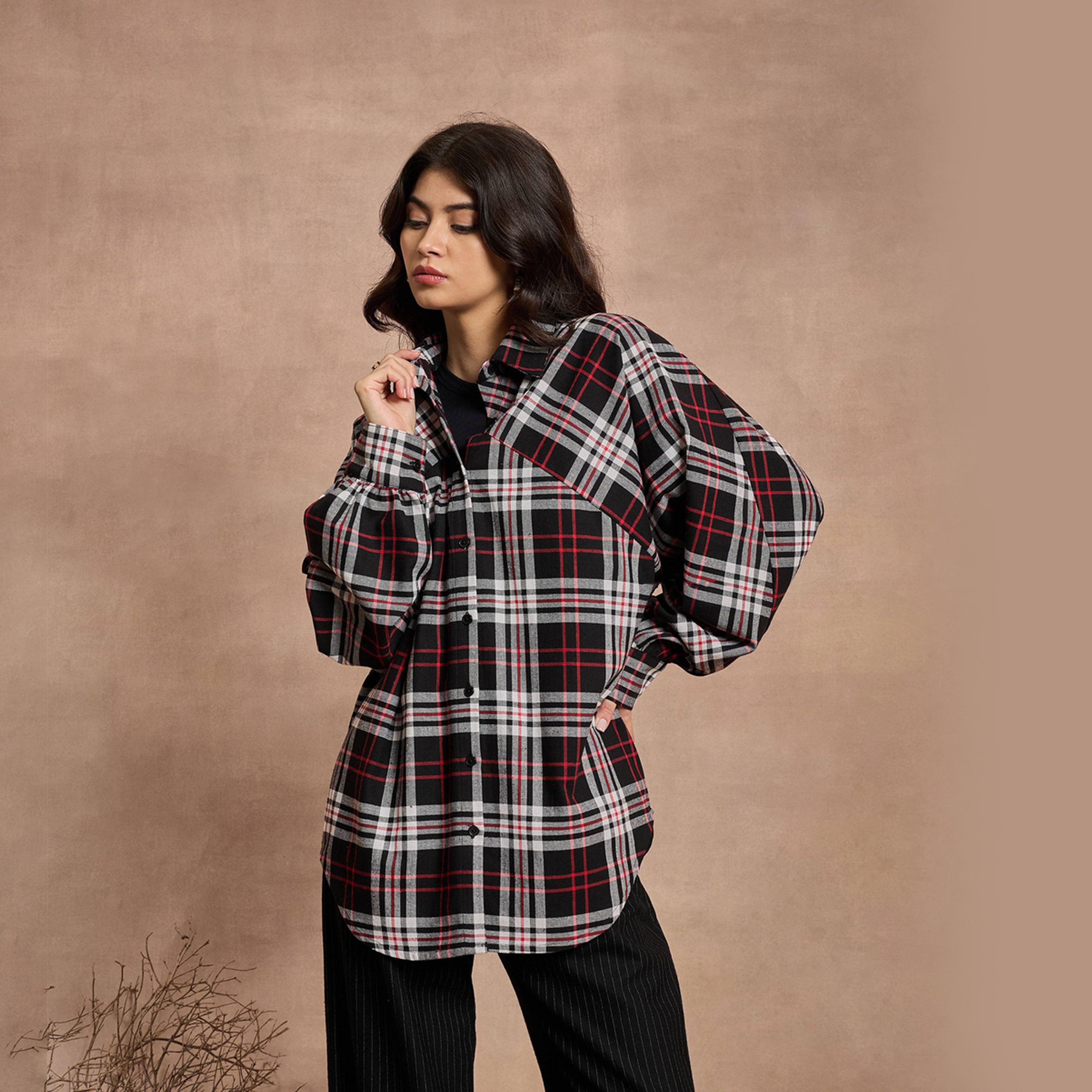 Sassafras X Styli Black and White Checked Oversized Shirt-women-clothing-shirtsandblouses-shirts-image-8