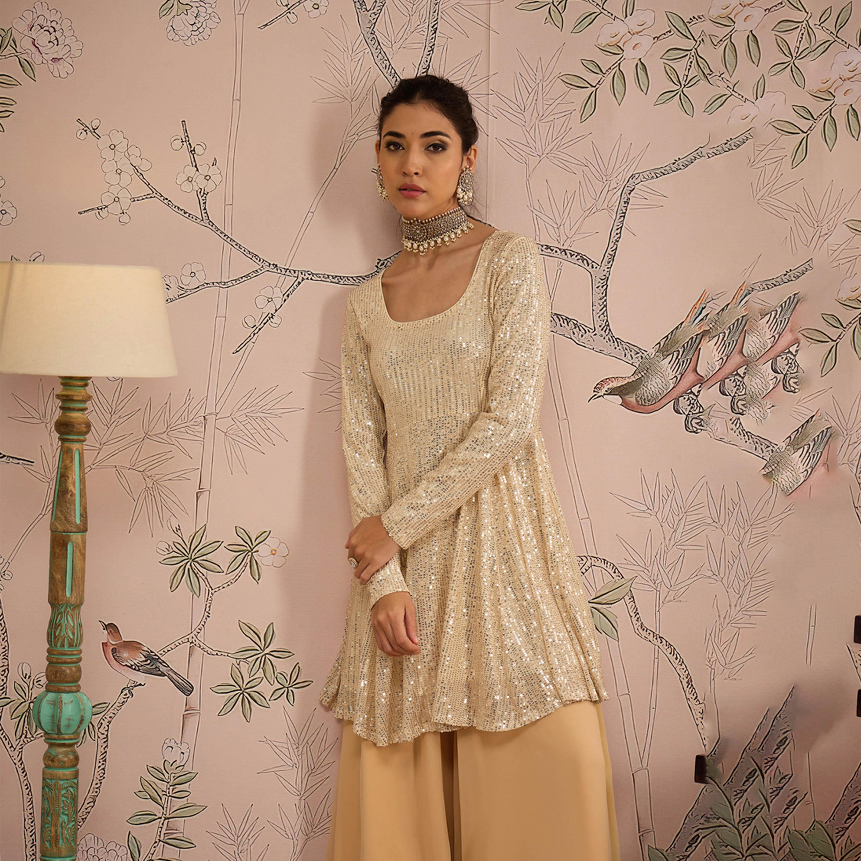 Shae by SASSAFRAS X Styli Embellished Sequins Peplum Top with Flared Pants Set-women-clothing-ethnicwear-kurtasets-image-2