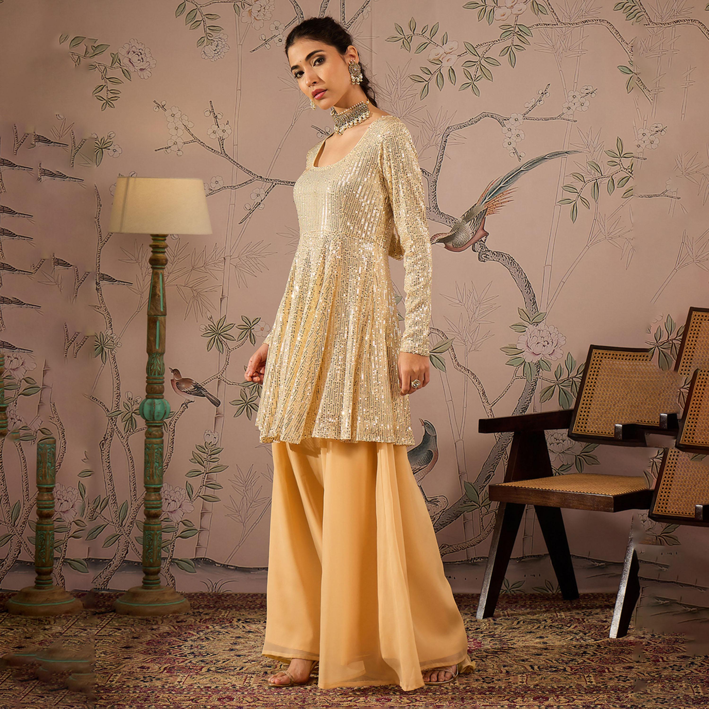 شيا باي ساسافراس × ستايلي - طقم توب ببلوم مزين بالترتر مع بنطال واسع-women-clothing-ethnicwear-kurtasets-image-3