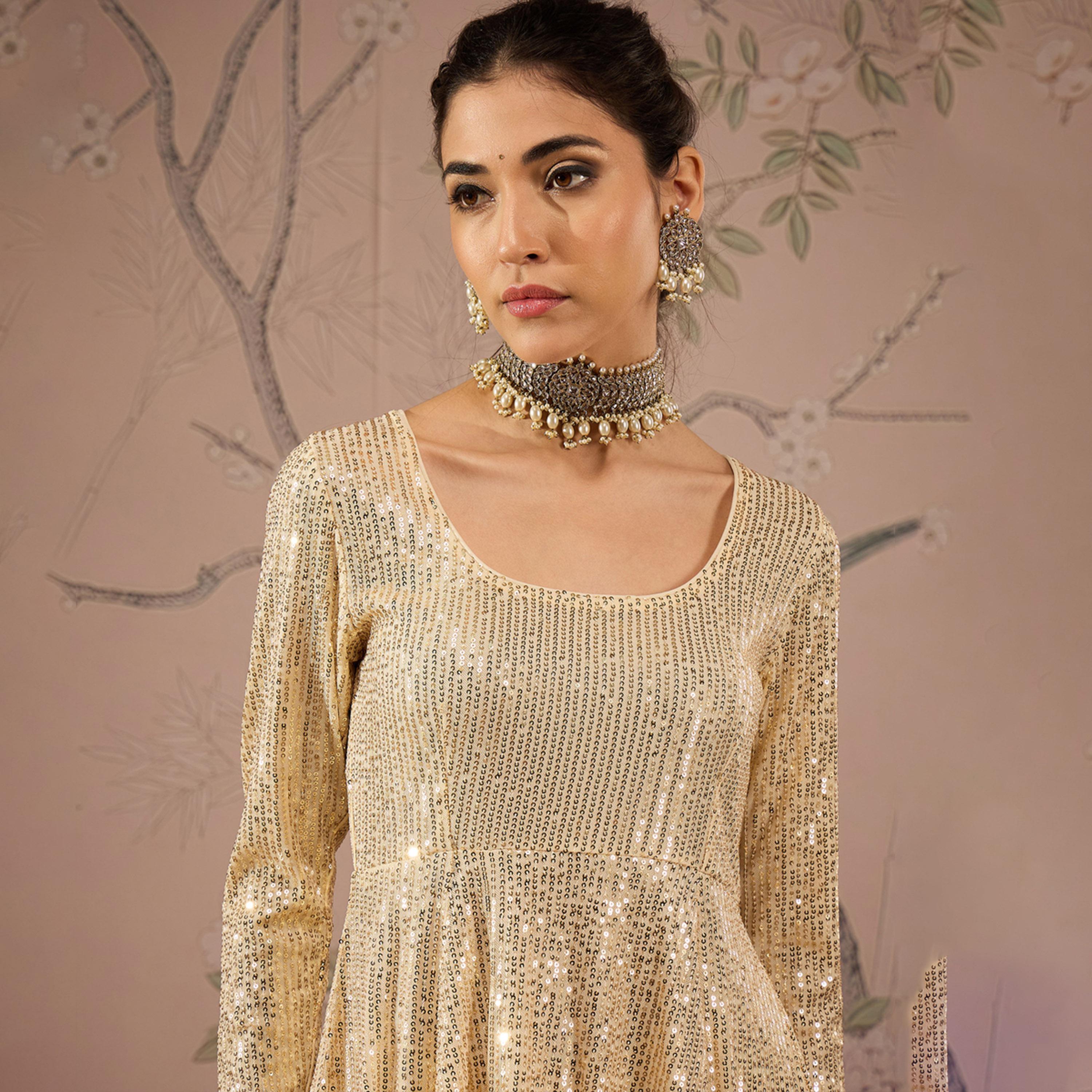 Shae by SASSAFRAS X Styli Embellished Sequins Peplum Top with Flared Pants Set-women-clothing-ethnicwear-kurtasets-image-4