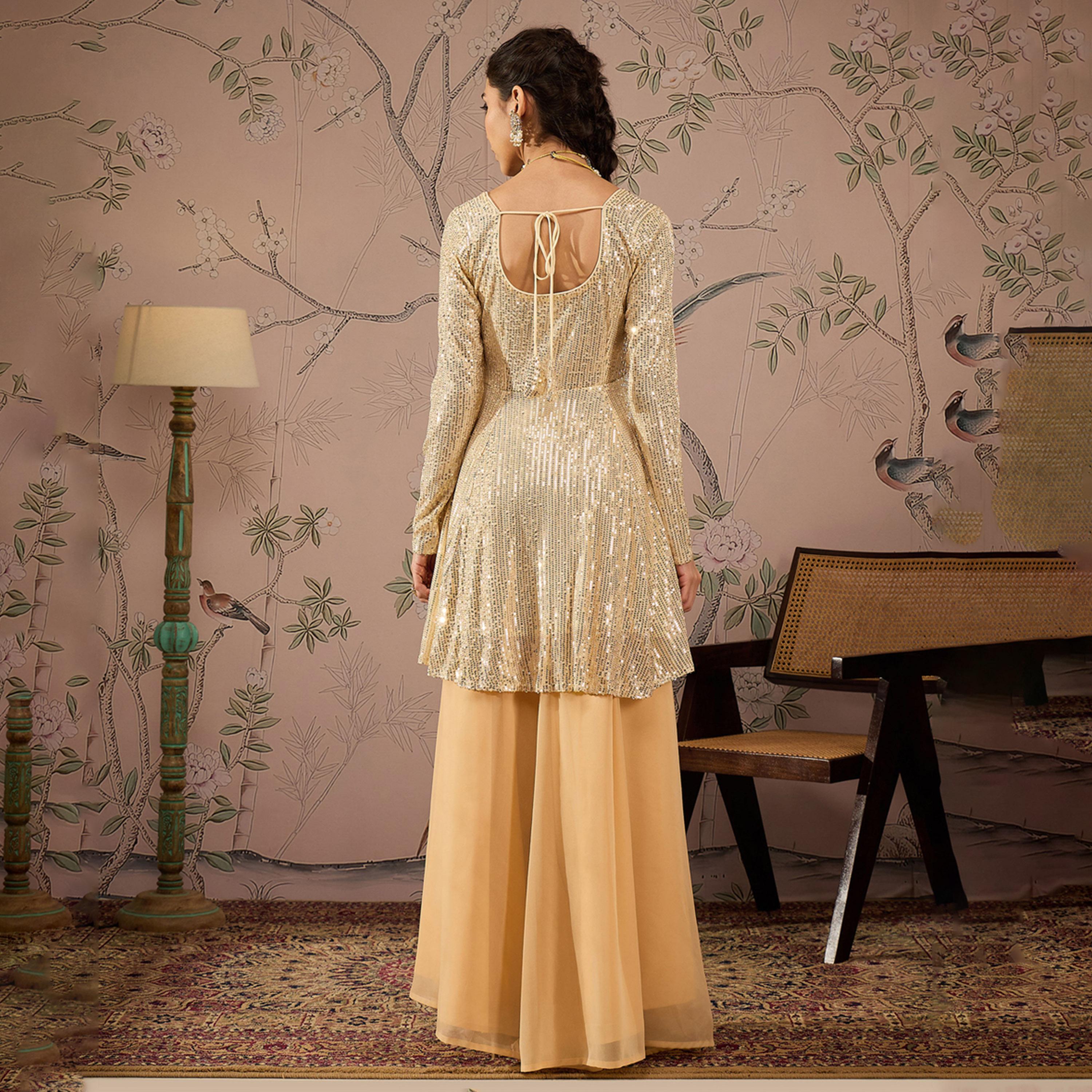 شيا باي ساسافراس × ستايلي - طقم توب ببلوم مزين بالترتر مع بنطال واسع-women-clothing-ethnicwear-kurtasets-image-6