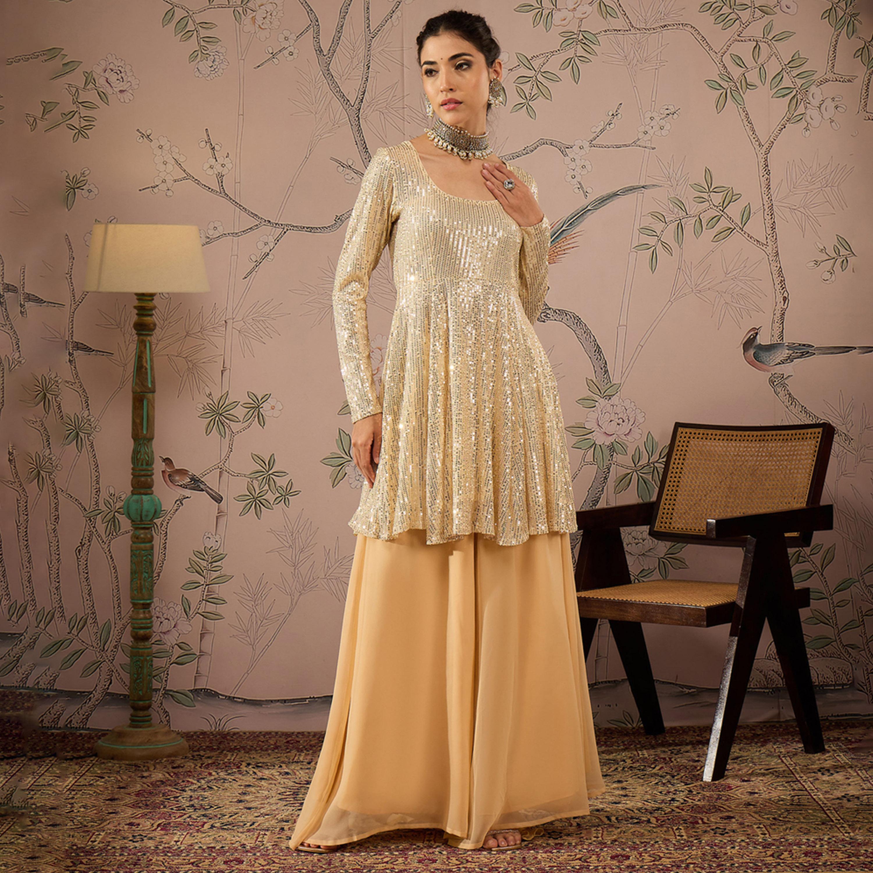 شيا باي ساسافراس × ستايلي - طقم توب ببلوم مزين بالترتر مع بنطال واسع-women-clothing-ethnicwear-kurtasets-image-8