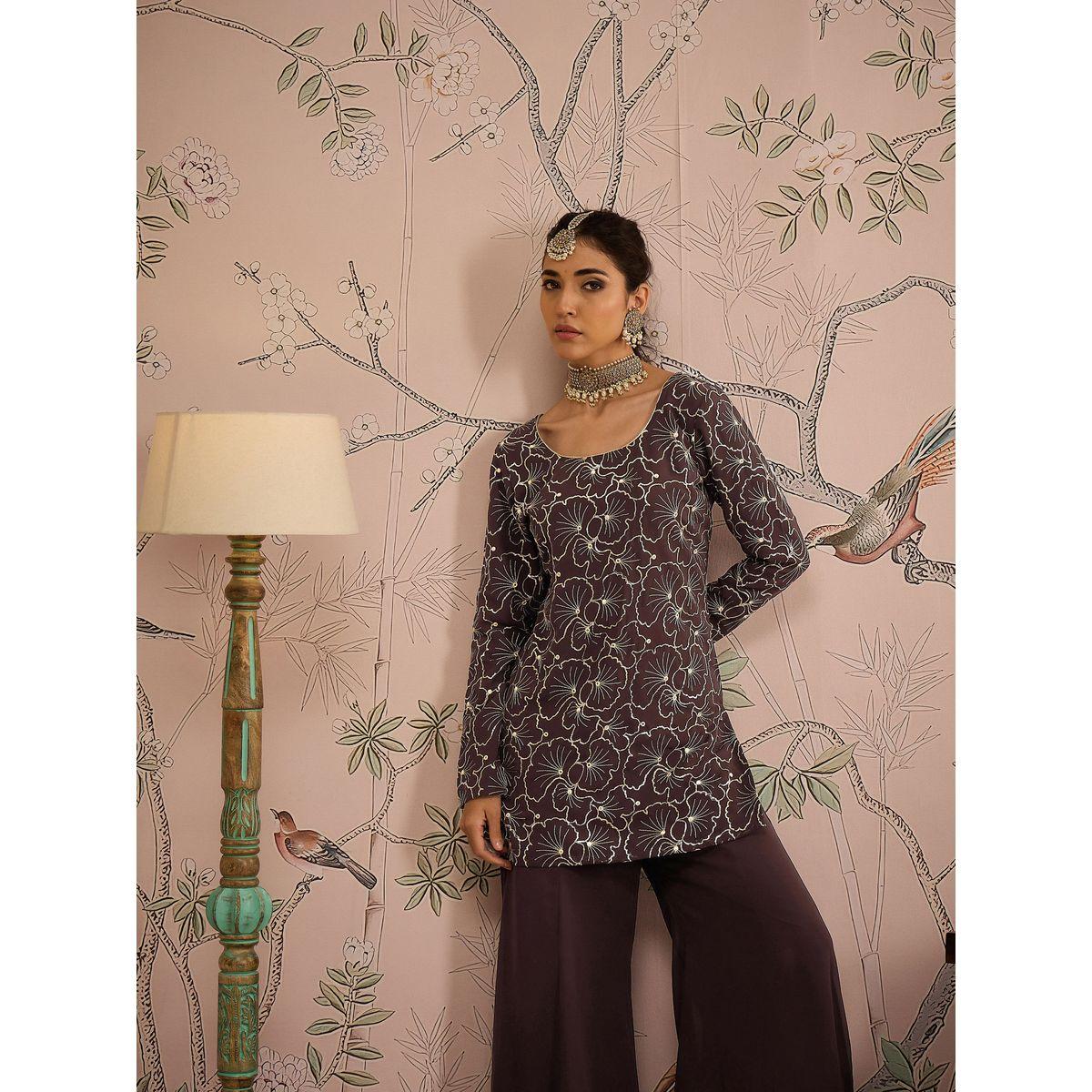 Shae by SASSAFRAS Embroidered Sequin Detail Kurta and Solid Palazzo Pants Set-women-clothing-ethnicwear-kurtasets-image-2
