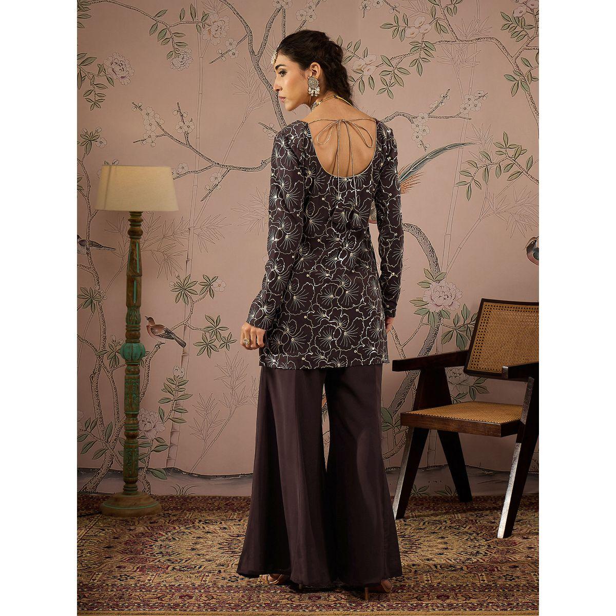 Shae by SASSAFRAS Embroidered Sequin Detail Kurta and Solid Palazzo Pants Set-women-clothing-ethnicwear-kurtasets-image-6