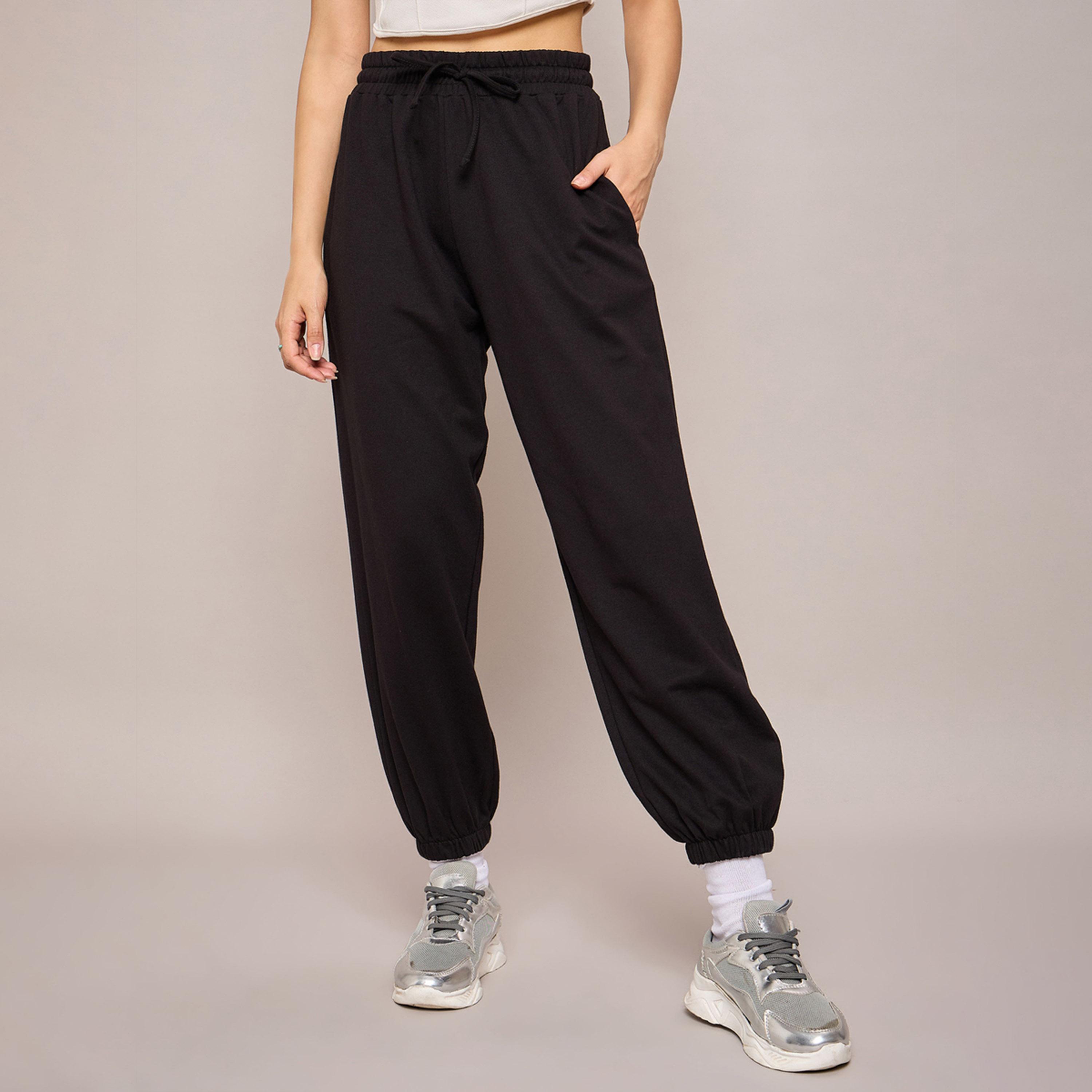 Sassafras X Styli Black Terry Baggy Joggers-women-clothing-bottoms-joggers-image-1