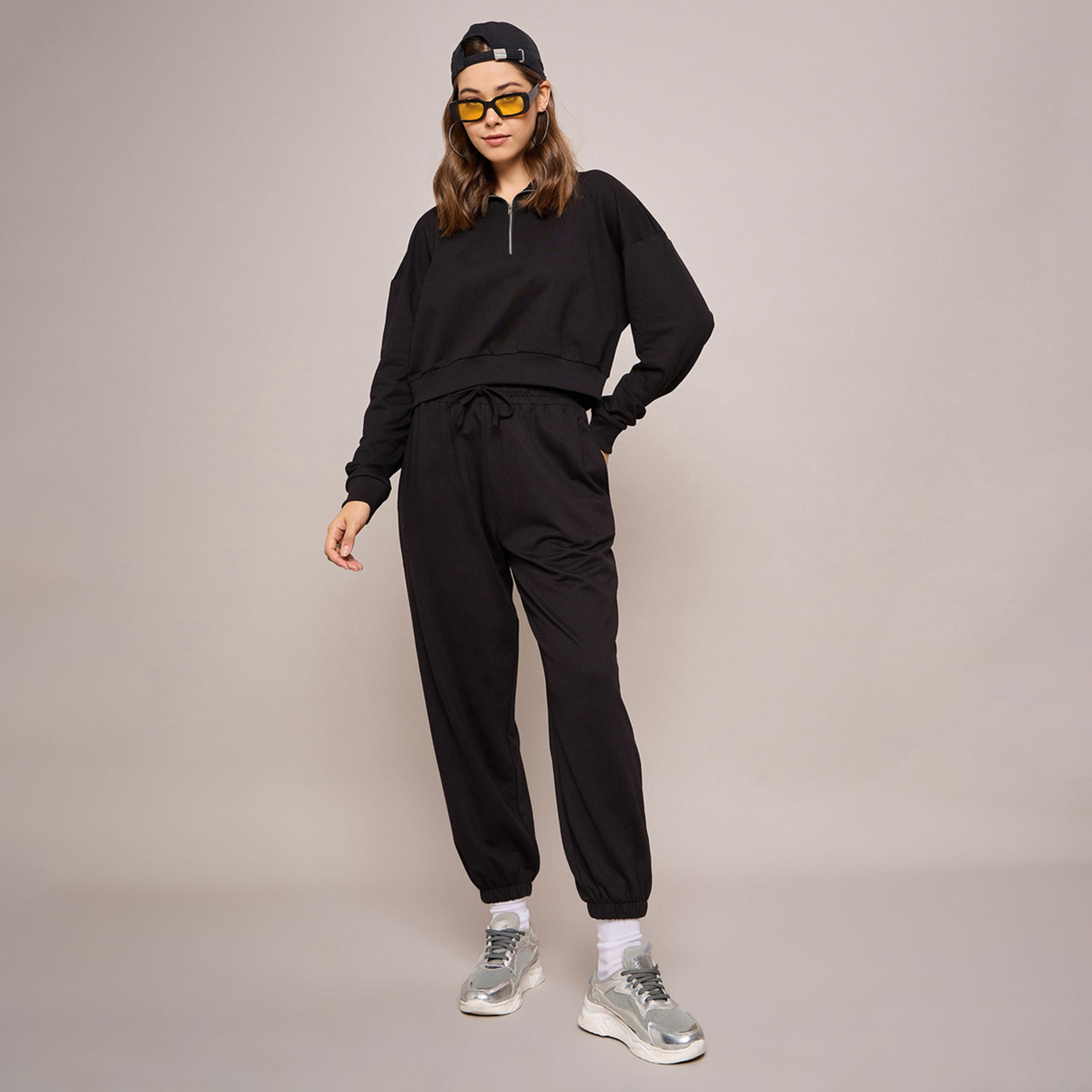 Sassafras X Styli Black Terry Baggy Joggers-women-clothing-bottoms-joggers-image-2