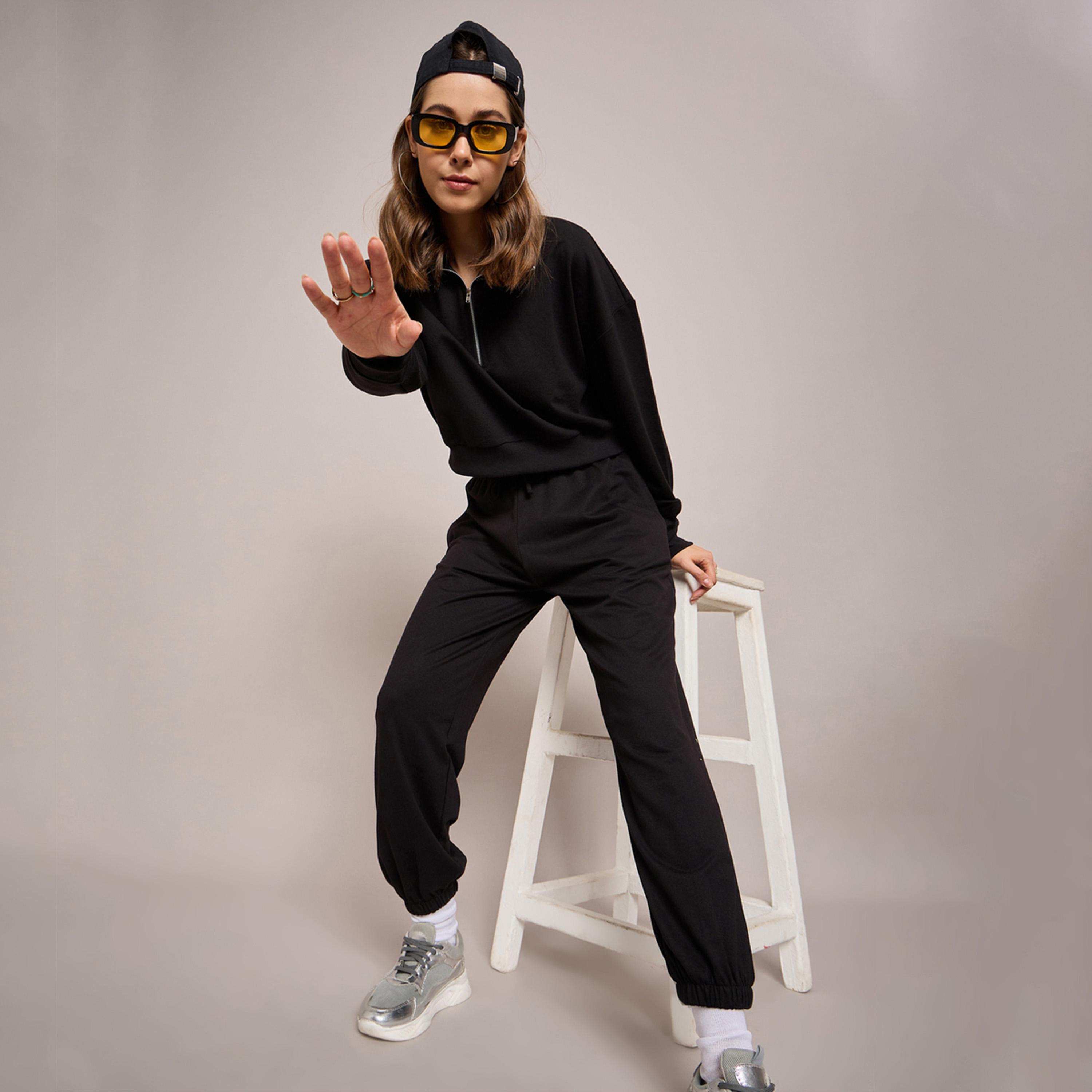 Sassafras X Styli Black Terry Baggy Joggers-women-clothing-bottoms-joggers-image-6