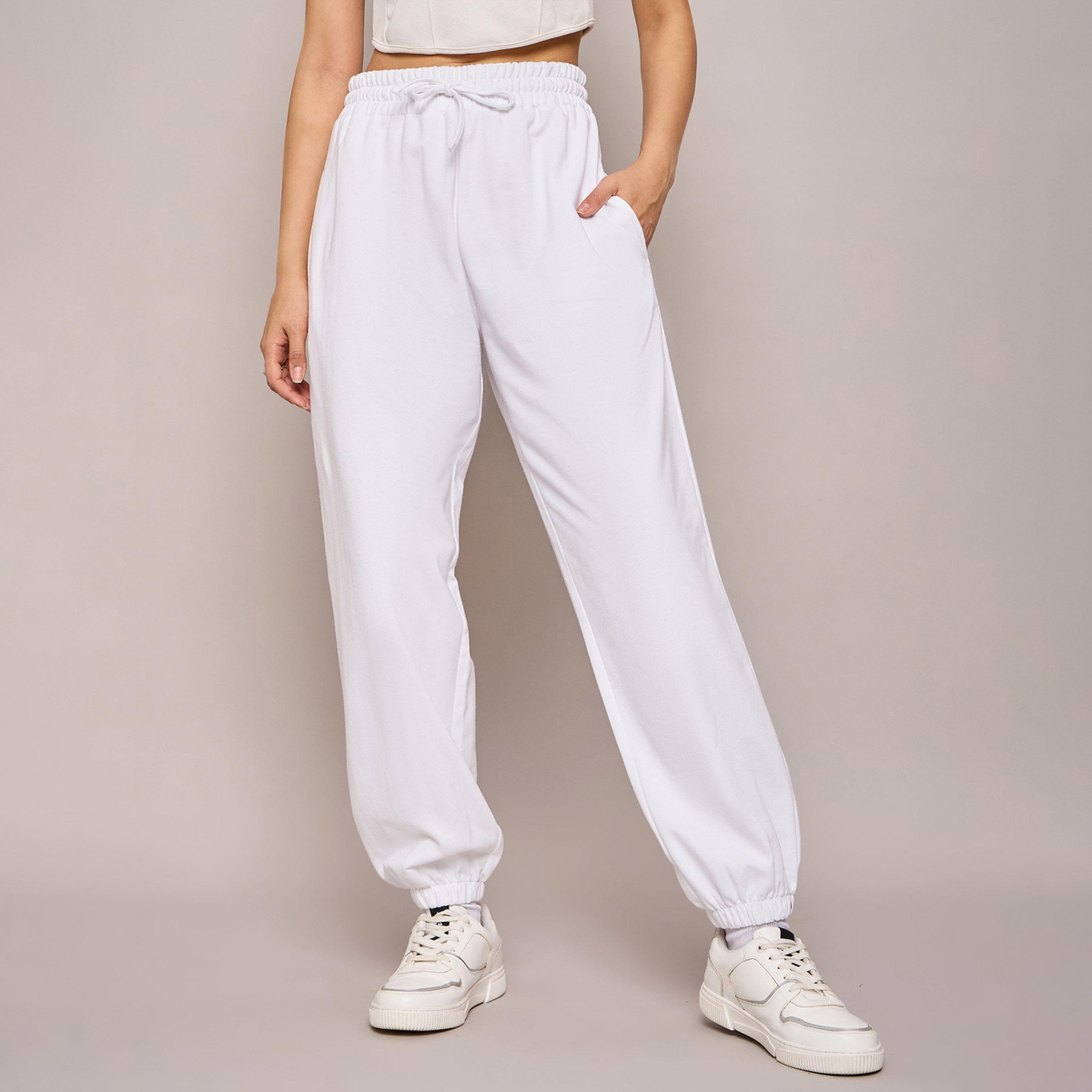 ساسافراس × ستايلي - بنطال رياضي واسع - الأبيض-women-clothing-bottoms-joggers-image-1