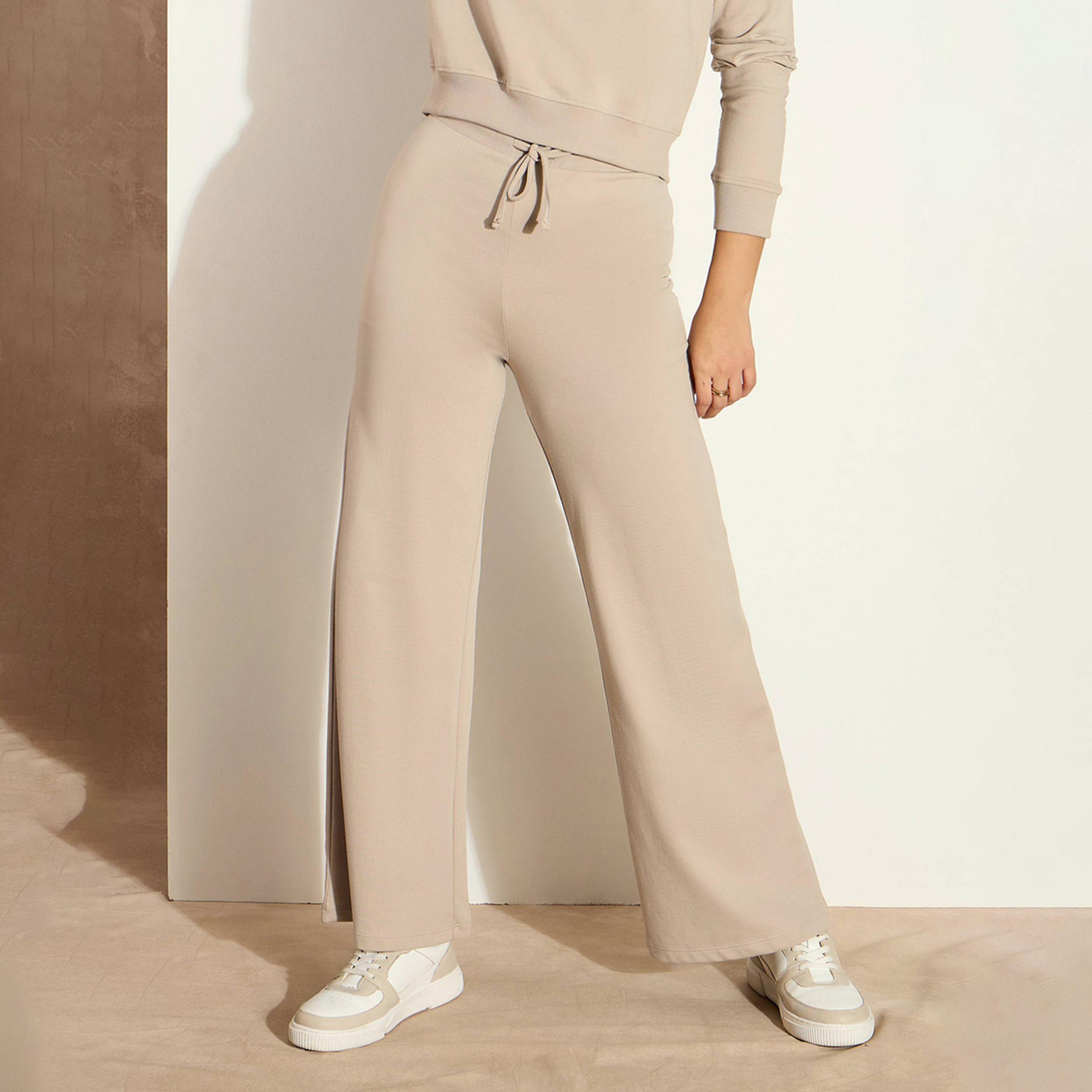 Sassafras X Styli Mid Rise Wide Leg Terry Track Pants-women-clothing-bottoms-trousers-image-1