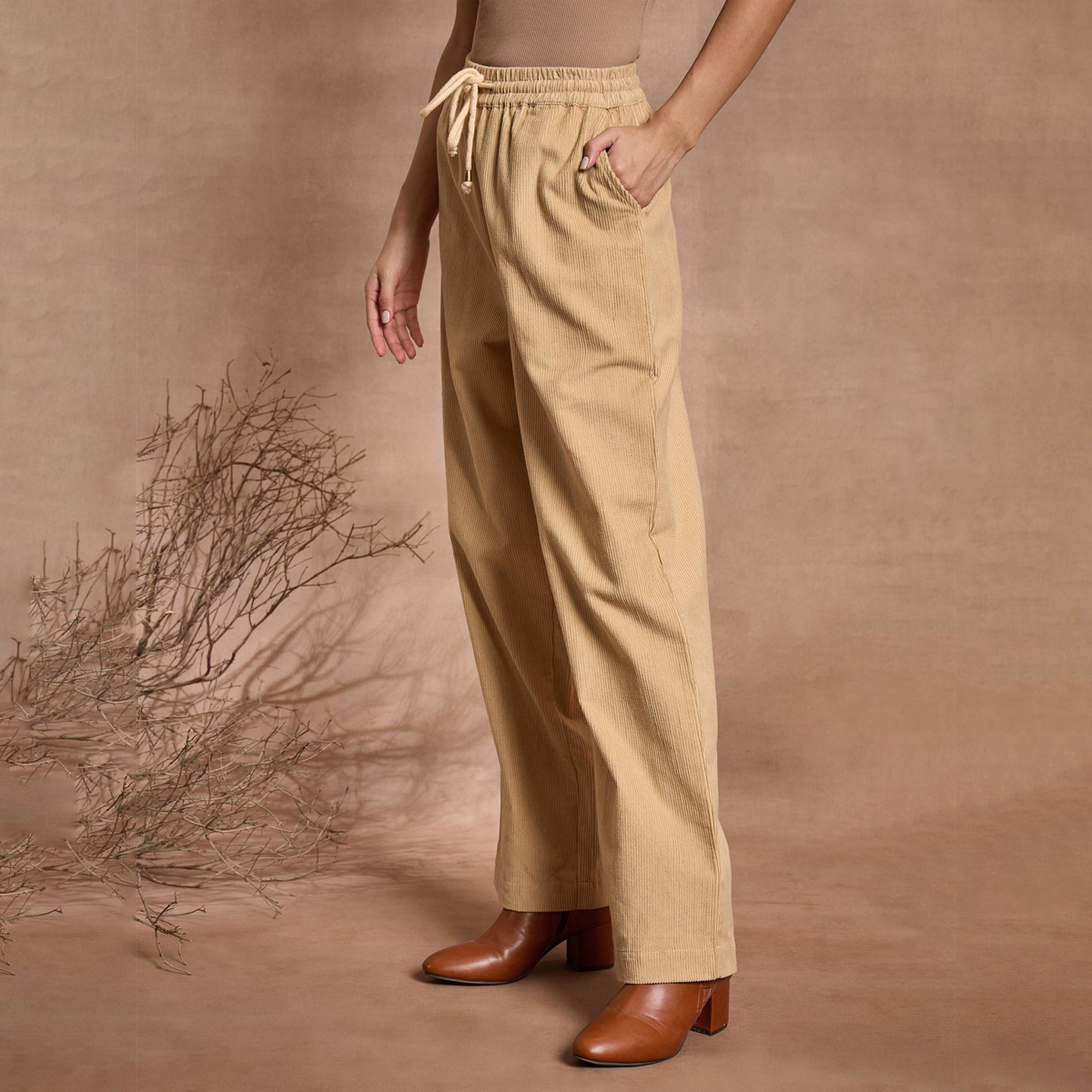 Sassafras X Styli Beige Corduroy Straight Pants-women-clothing-bottoms-trousers-image-3