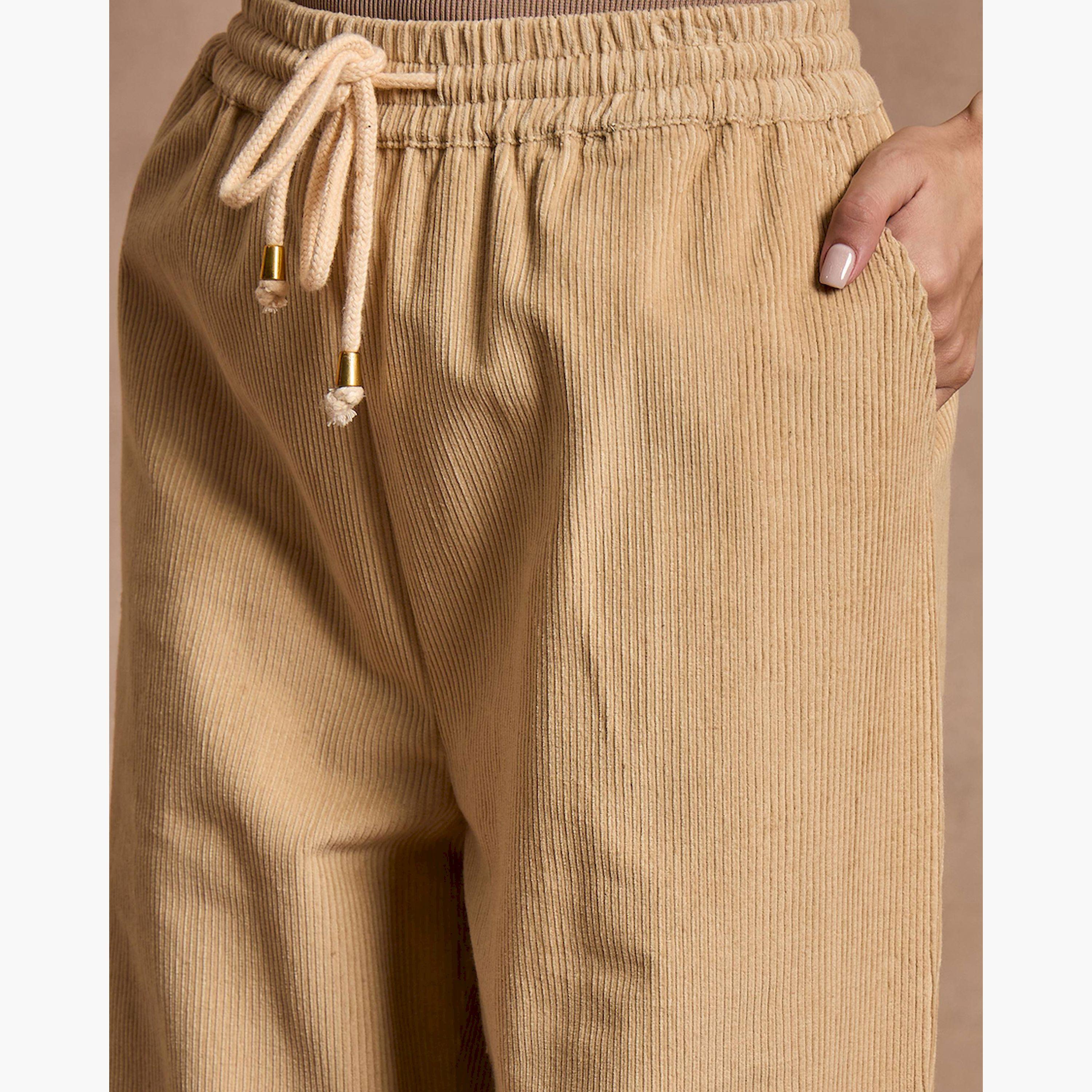 Sassafras X Styli Beige Corduroy Straight Pants-women-clothing-bottoms-trousers-image-4