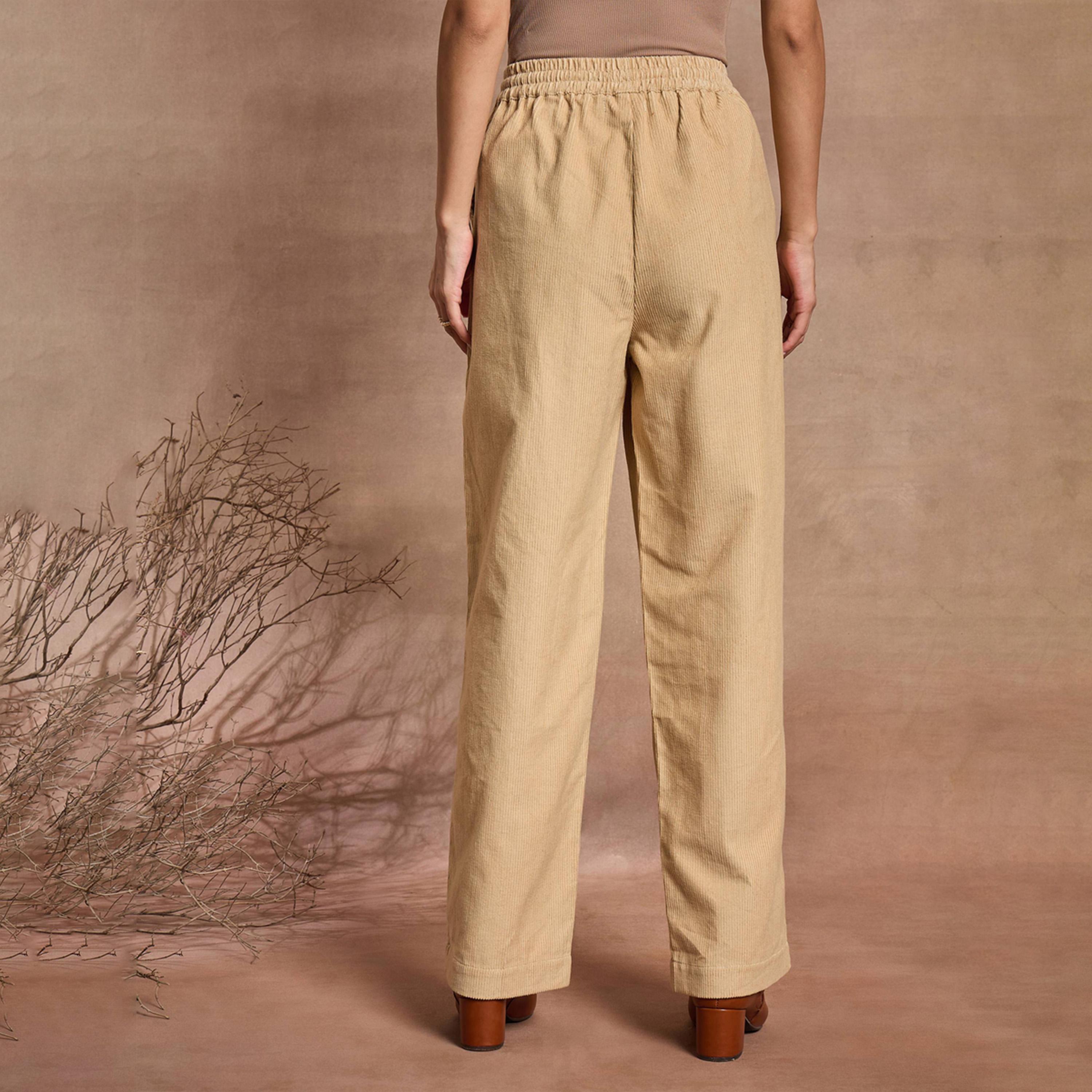 Sassafras X Styli Beige Corduroy Straight Pants-women-clothing-bottoms-trousers-image-5
