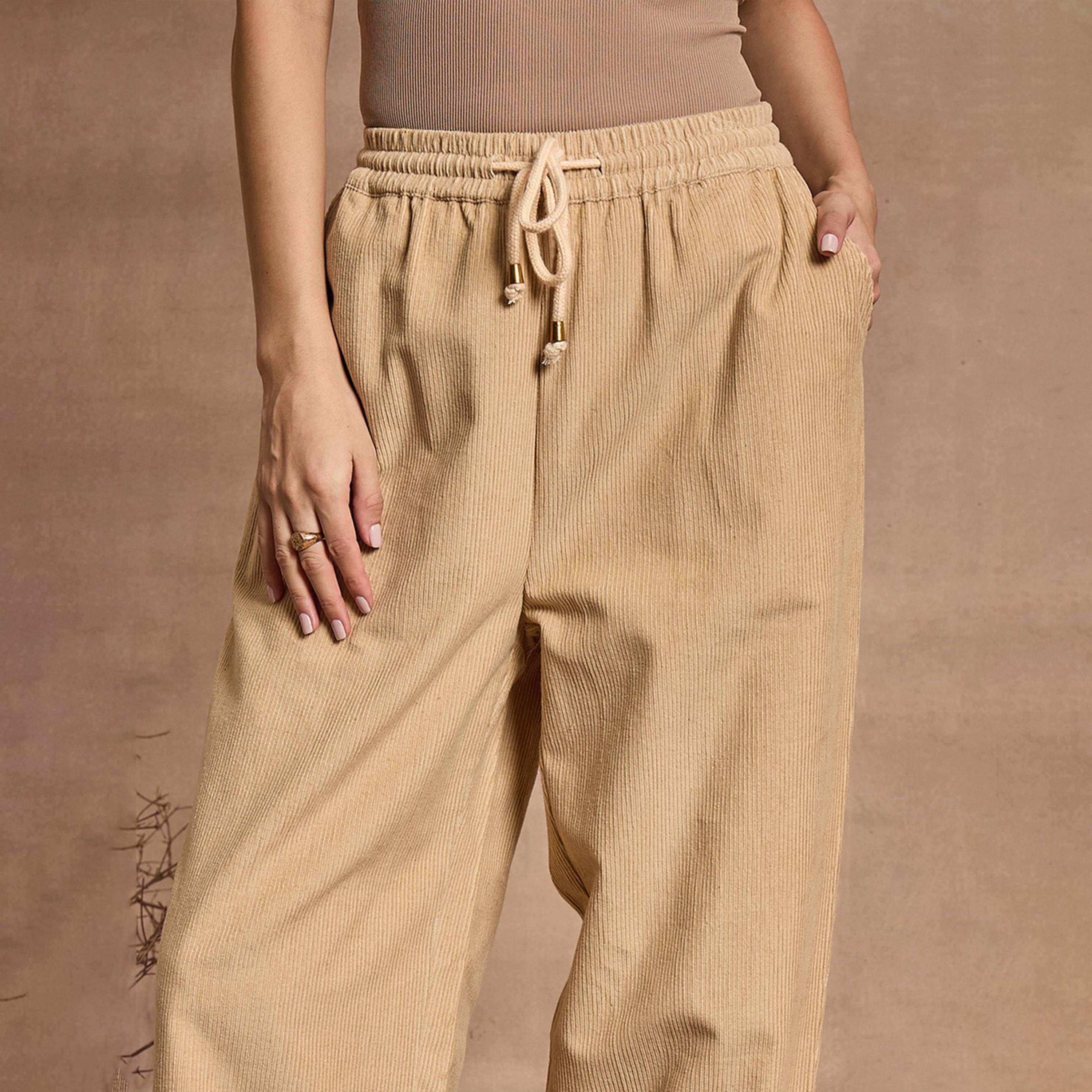 Sassafras X Styli Beige Corduroy Straight Pants-women-clothing-bottoms-trousers-image-6