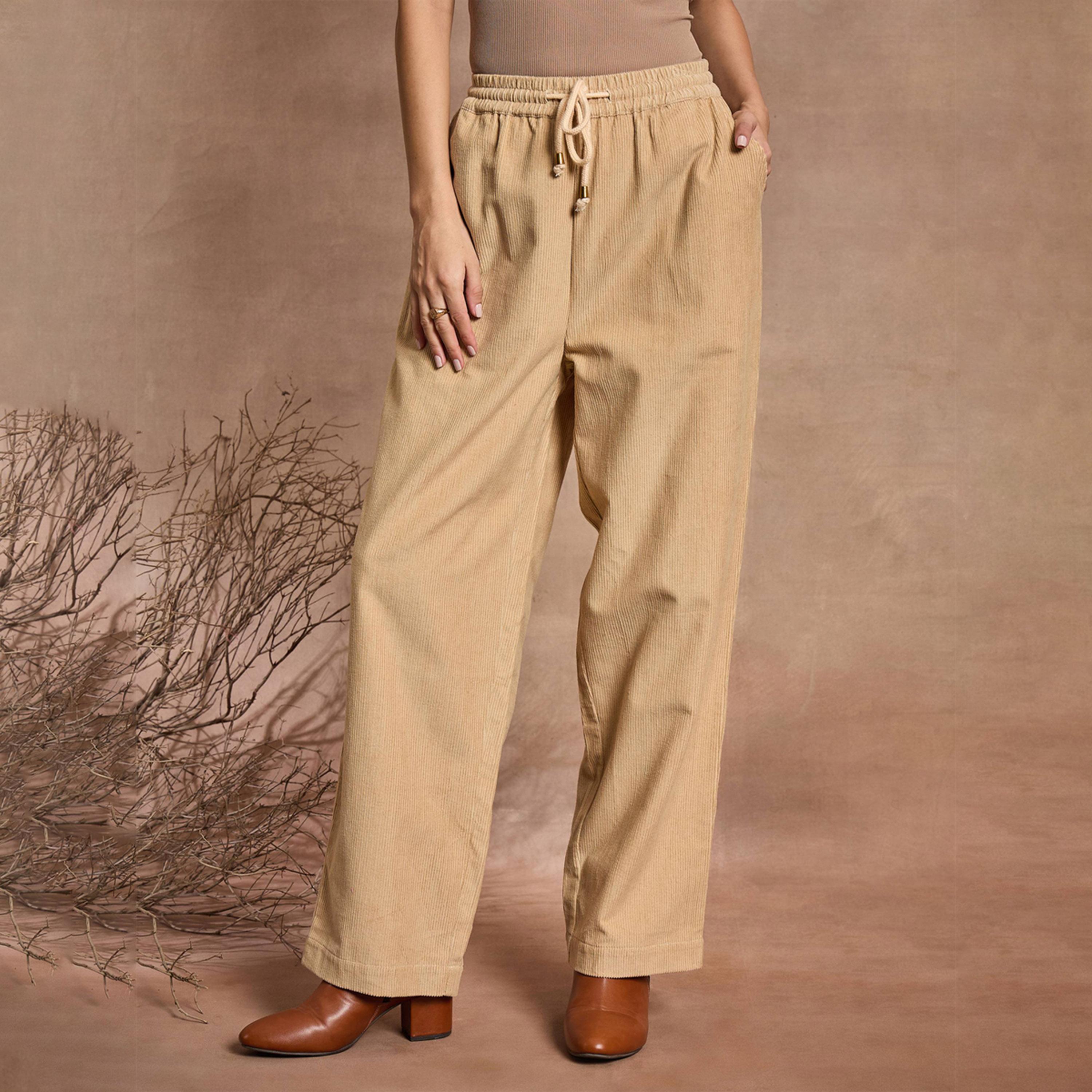 Sassafras X Styli Beige Corduroy Straight Pants-women-clothing-bottoms-trousers-image-8