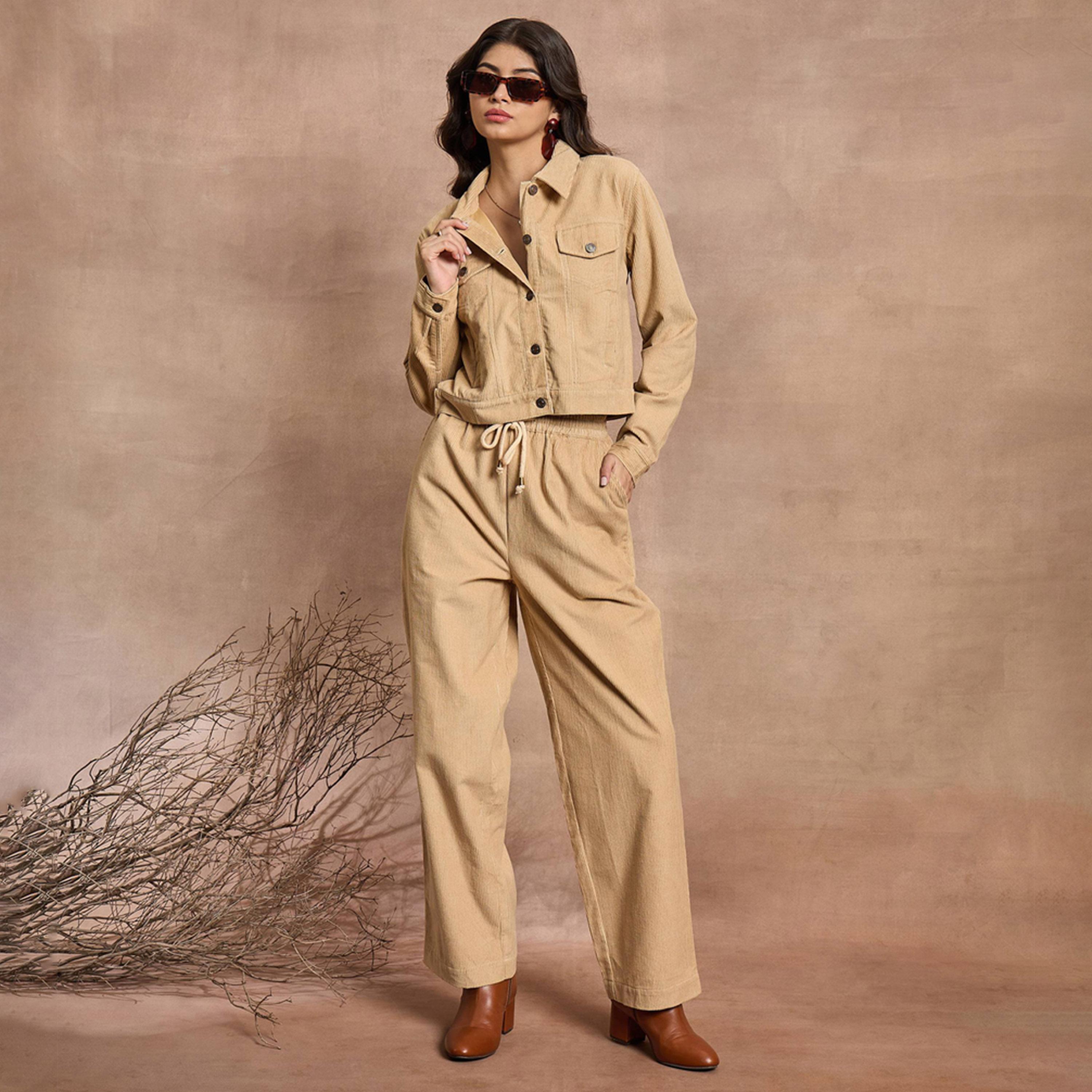 Sassafras X Styli Beige Corduroy Straight Pants-women-clothing-bottoms-trousers-image-9