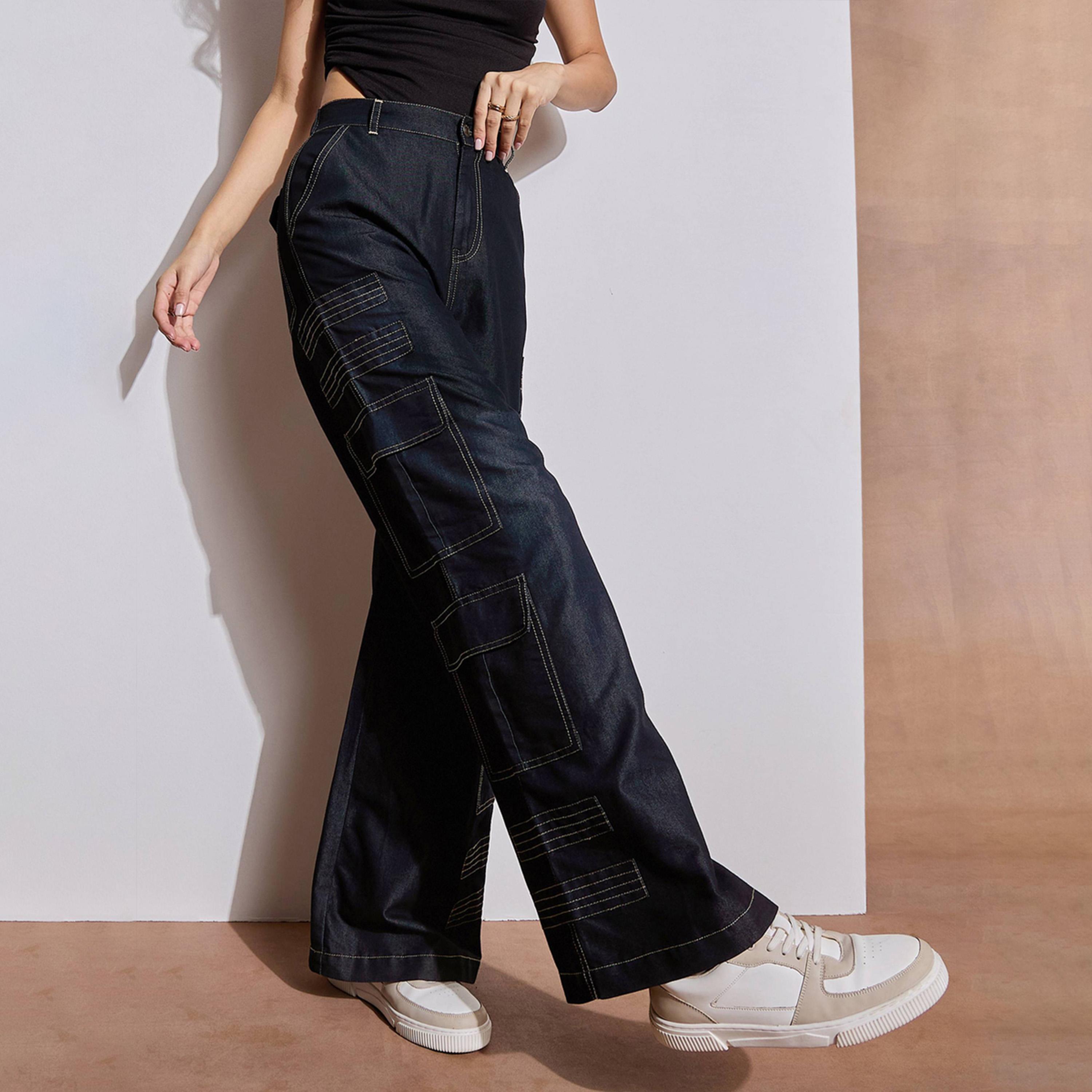 Sassafras X Styli Mid Rise Contrast Stitch Detail Cargo Pants-women-clothing-bottoms-trousers-image-1