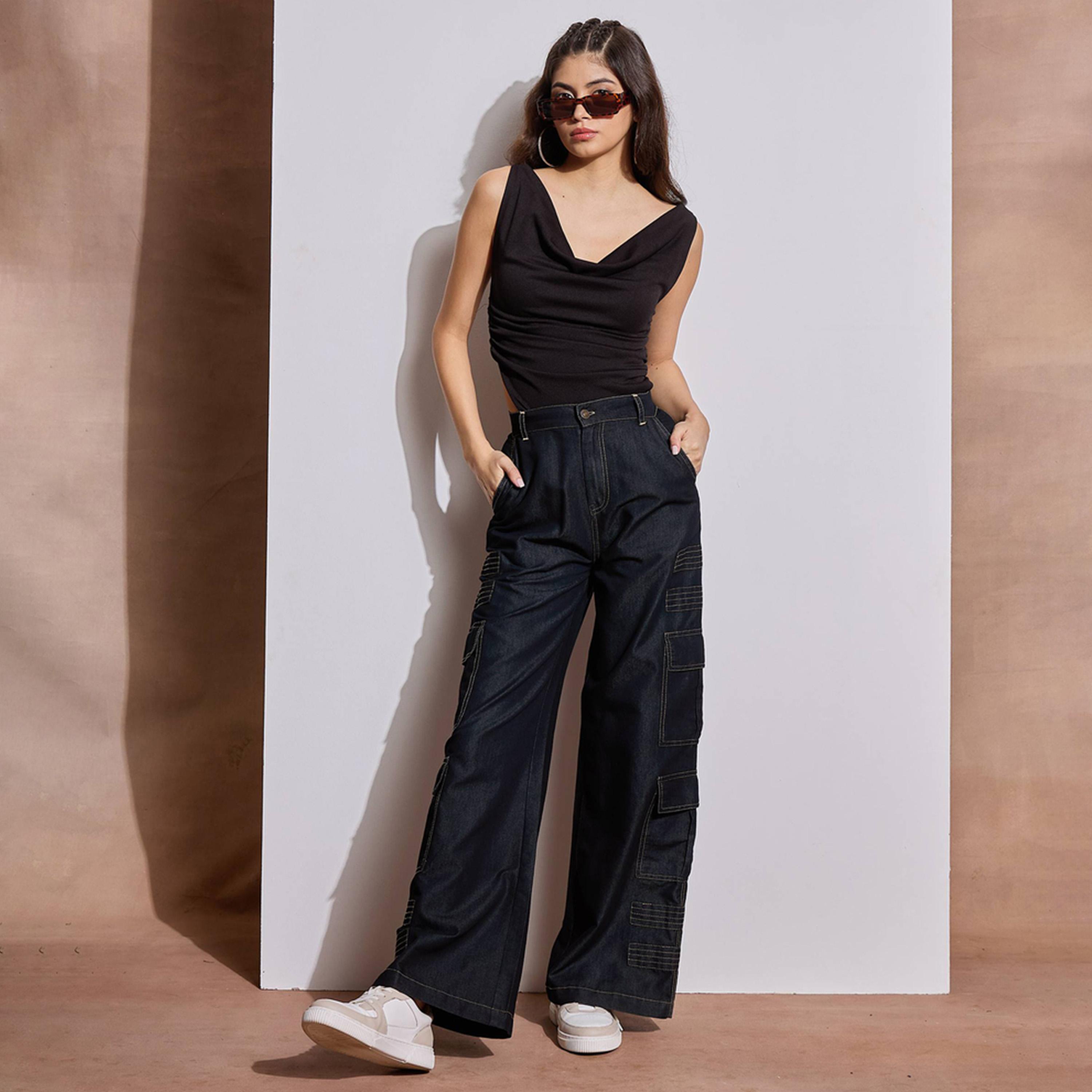 Sassafras X Styli Mid Rise Contrast Stitch Detail Cargo Pants-women-clothing-bottoms-trousers-image-2