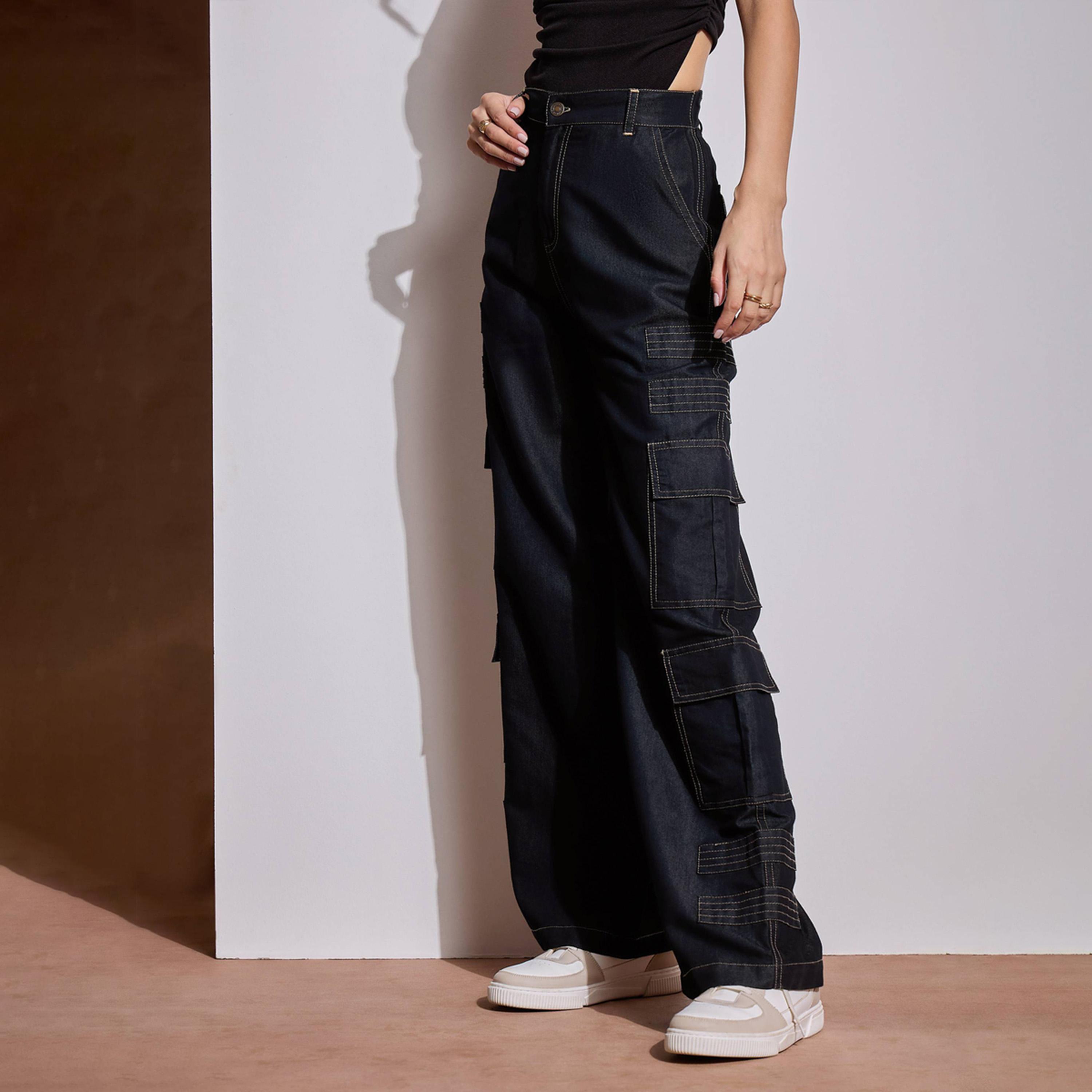 Sassafras X Styli Mid Rise Contrast Stitch Detail Cargo Pants-women-clothing-bottoms-trousers-image-3