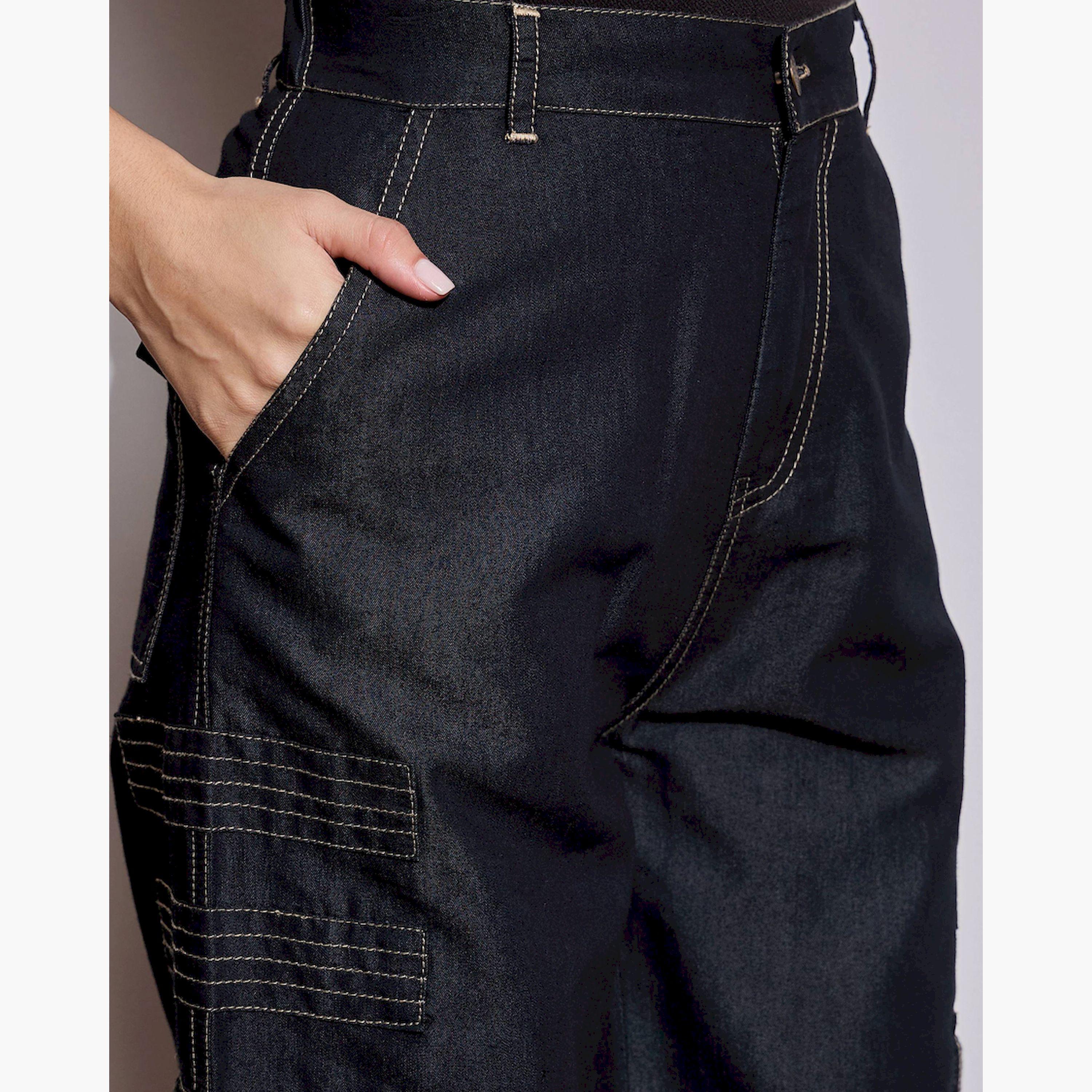 ساسافراس × ستايلي - بنطال كارجو بخصر متوسط الارتفاع بتفاصيل خياطة متباينة-women-clothing-bottoms-trousers-image-4