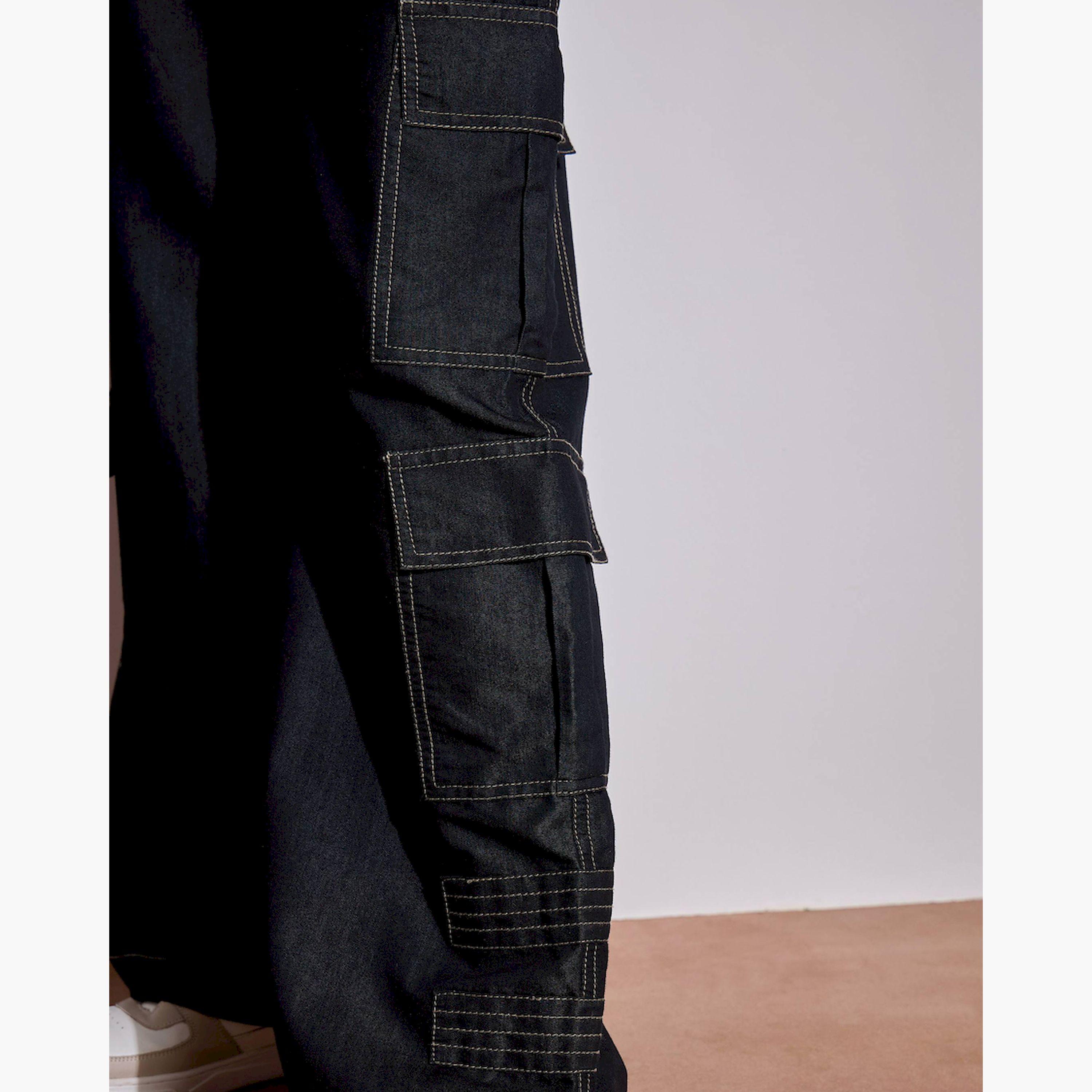 ساسافراس × ستايلي - بنطال كارجو بخصر متوسط الارتفاع بتفاصيل خياطة متباينة-women-clothing-bottoms-trousers-image-5