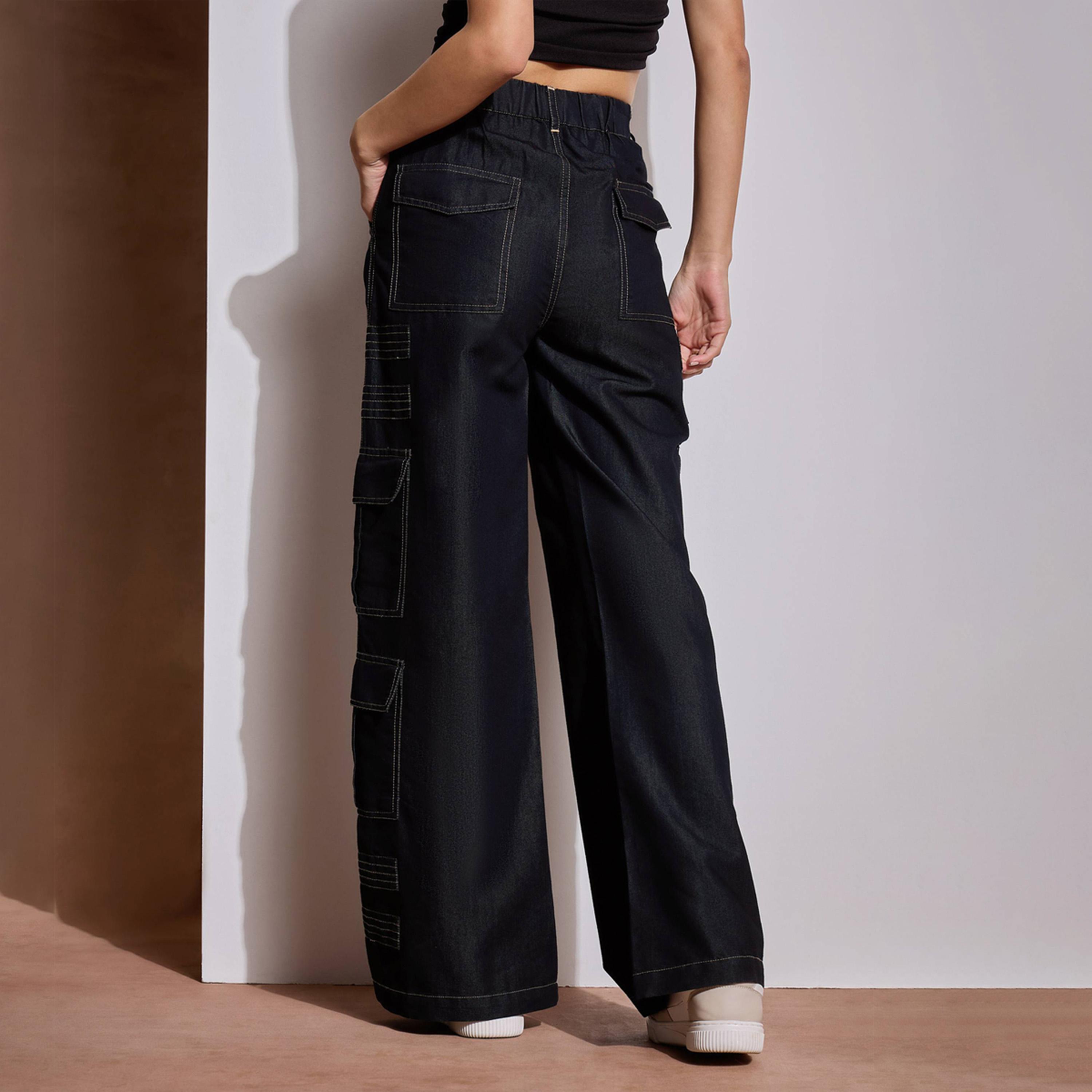 Sassafras X Styli Mid Rise Contrast Stitch Detail Cargo Pants-women-clothing-bottoms-trousers-image-6