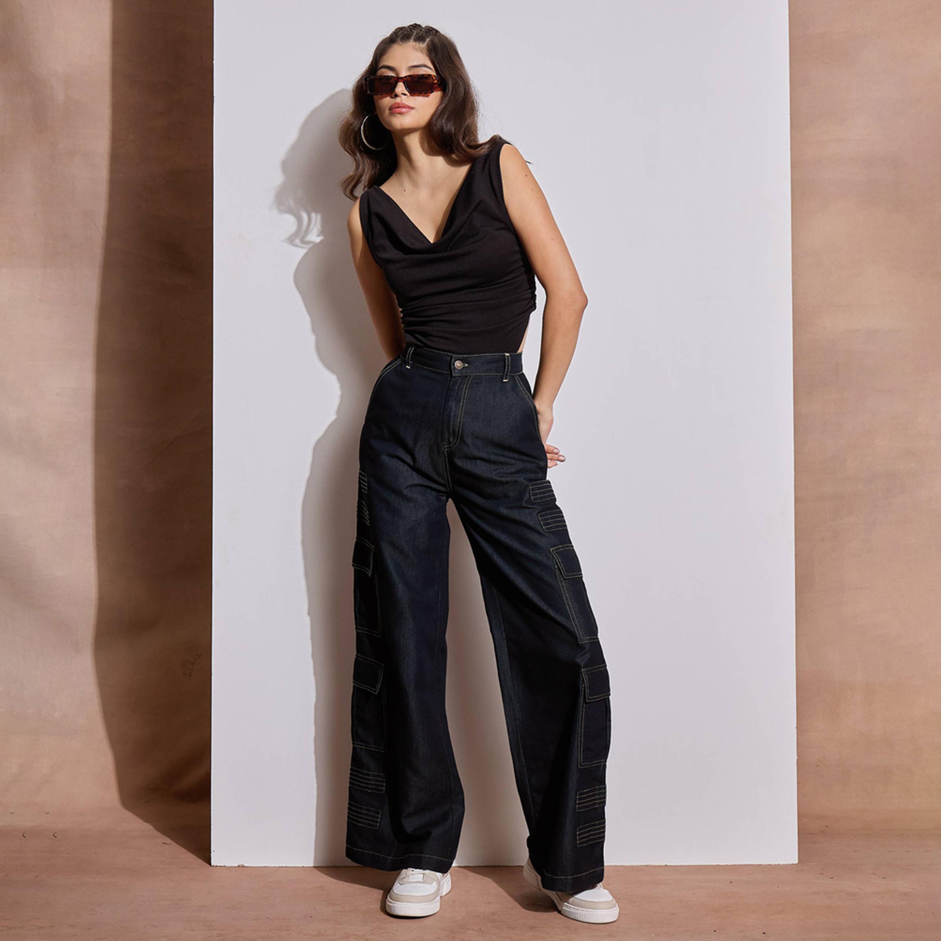 Sassafras X Styli Mid Rise Contrast Stitch Detail Cargo Pants-women-clothing-bottoms-trousers-image-7