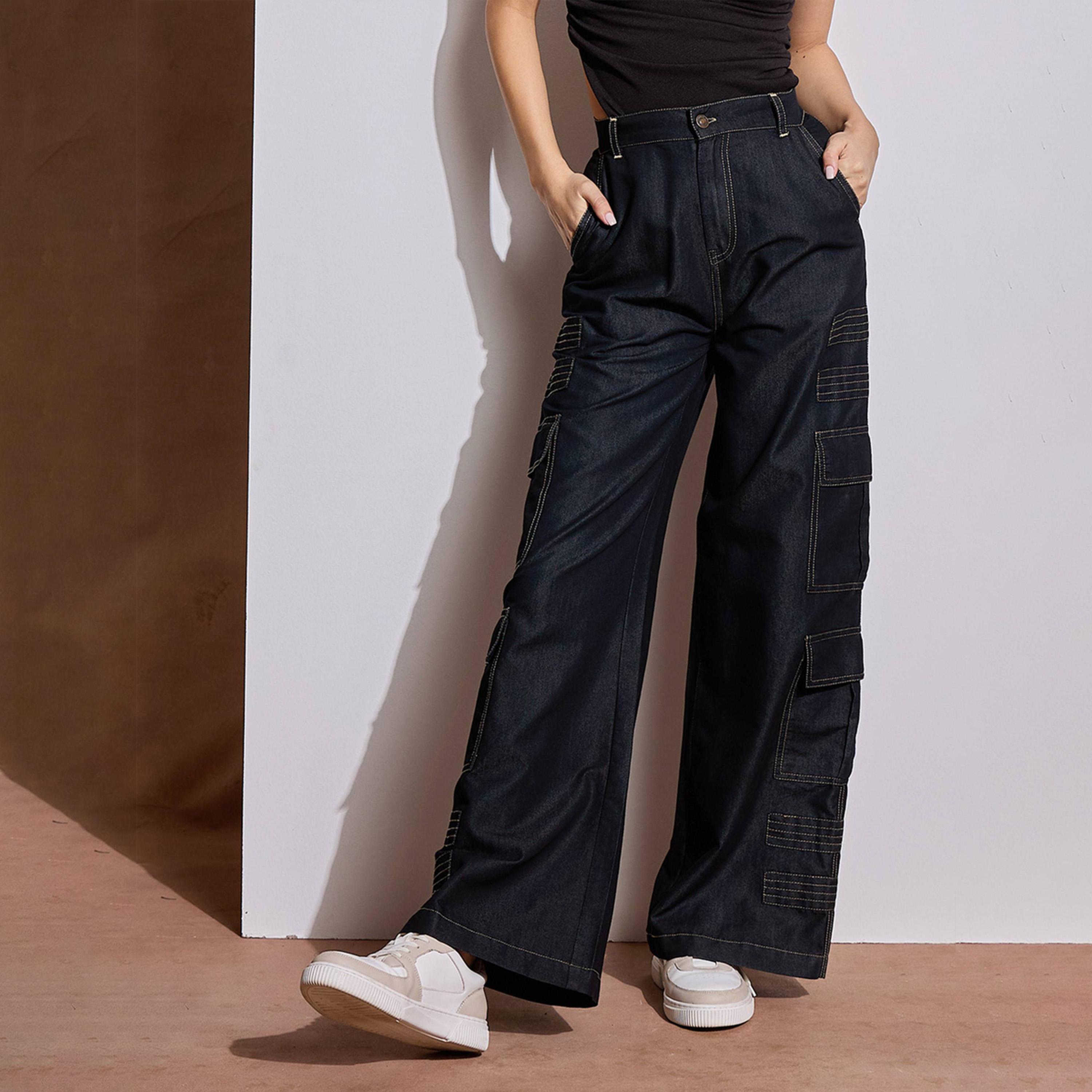 ساسافراس × ستايلي - بنطال كارجو بخصر متوسط الارتفاع بتفاصيل خياطة متباينة-women-clothing-bottoms-trousers-image-8