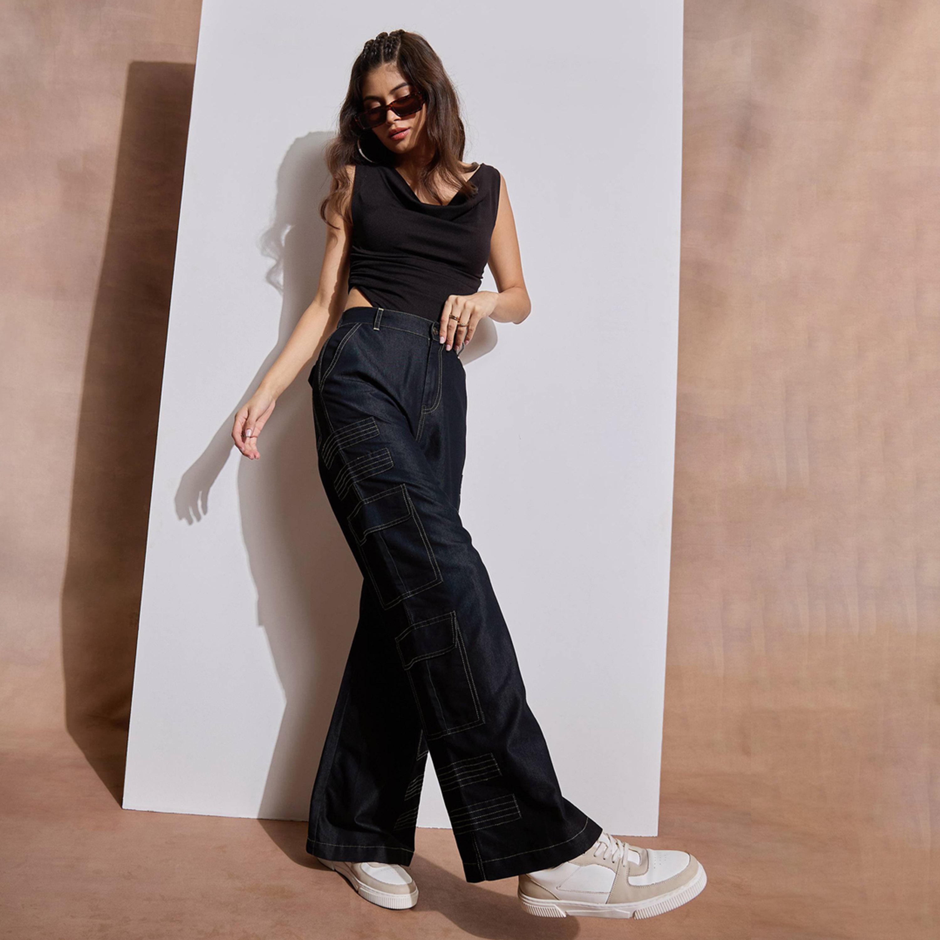 Sassafras X Styli Mid Rise Contrast Stitch Detail Cargo Pants-women-clothing-bottoms-trousers-image-9