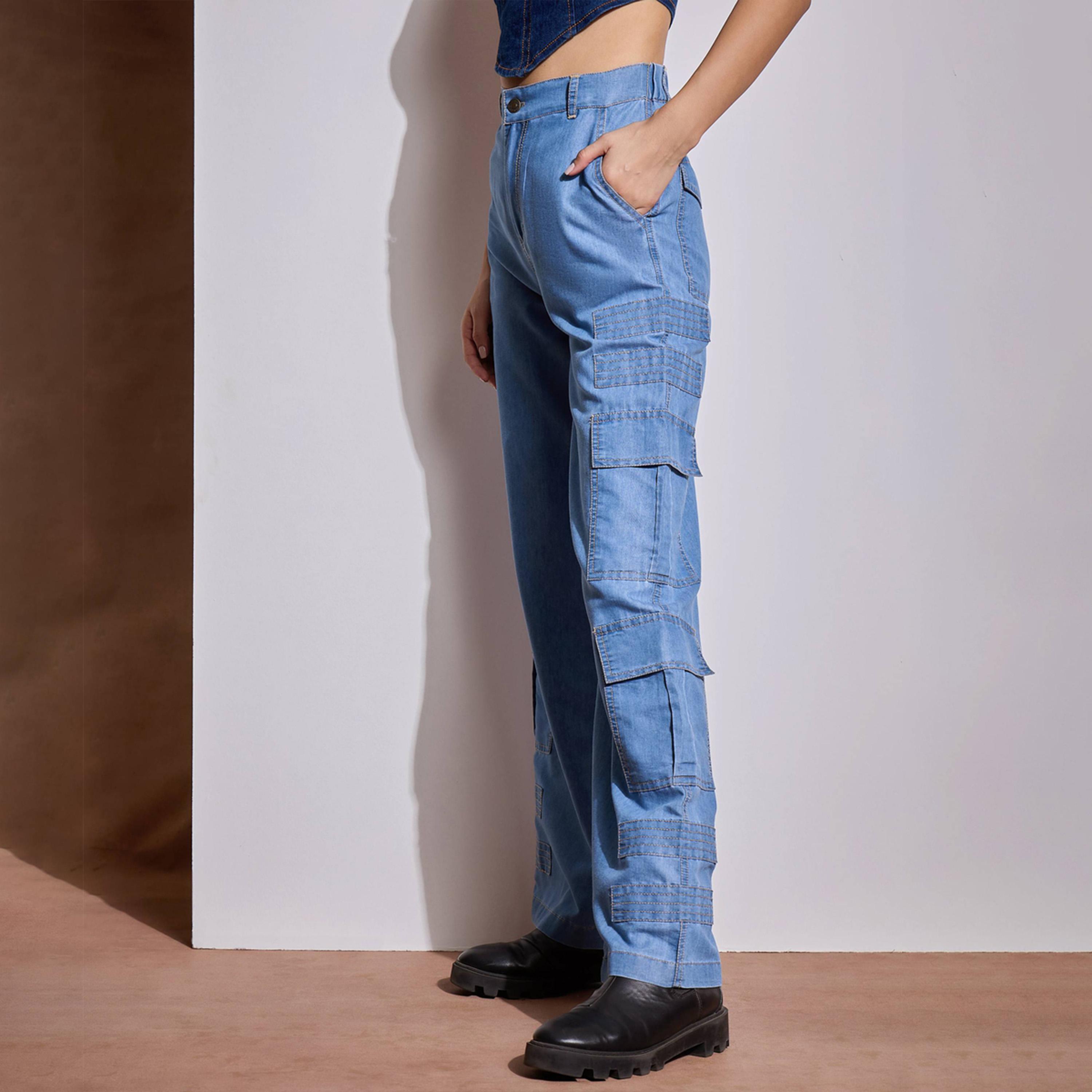 ساسافراس × ستايلي - بنطال كارجو من التنسل بخياطة متباينة - أزرق جليدي-women-clothing-bottoms-trousers-image-3