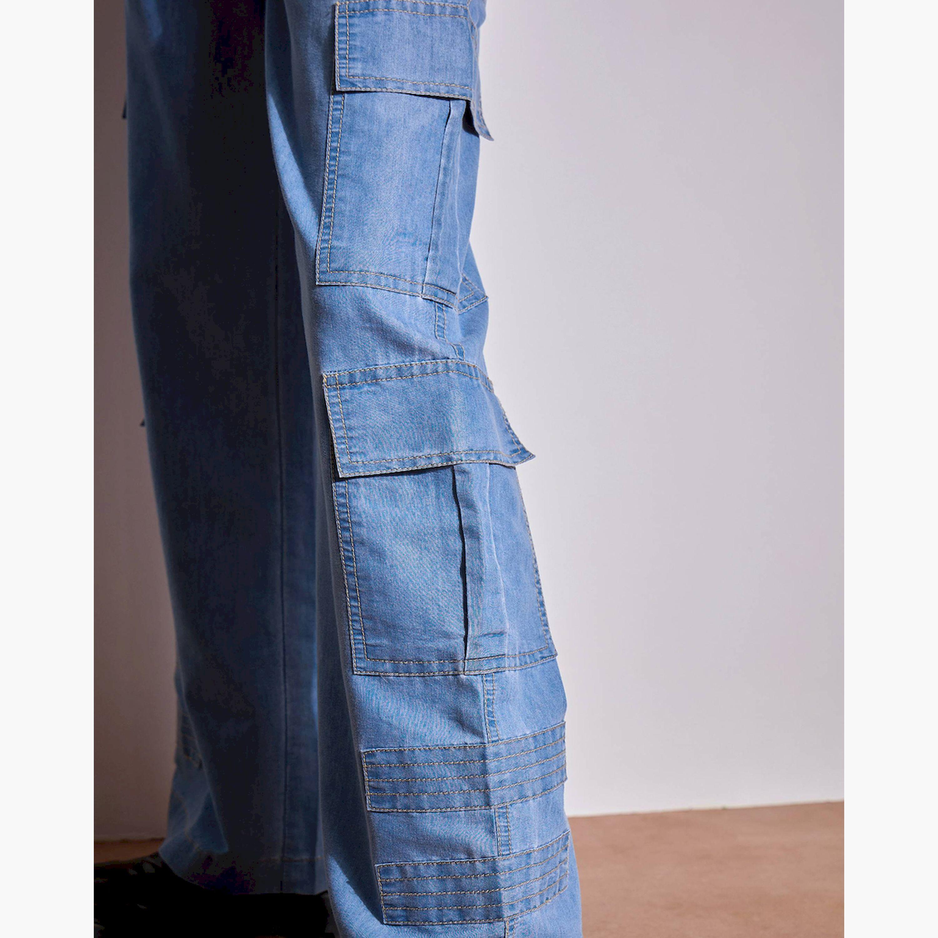 Sassafras X Styli Ice Blue Tencel Contrast Stitch Cargo Pants-women-clothing-bottoms-trousers-image-5