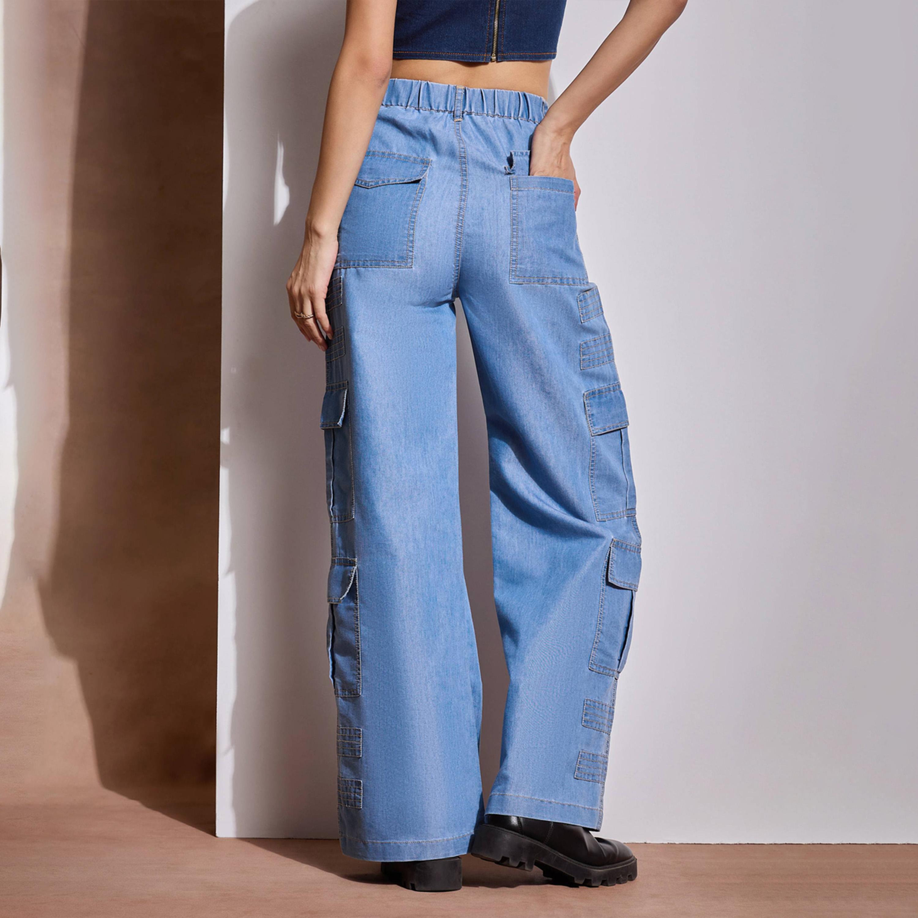 Sassafras X Styli Ice Blue Tencel Contrast Stitch Cargo Pants-women-clothing-bottoms-trousers-image-6