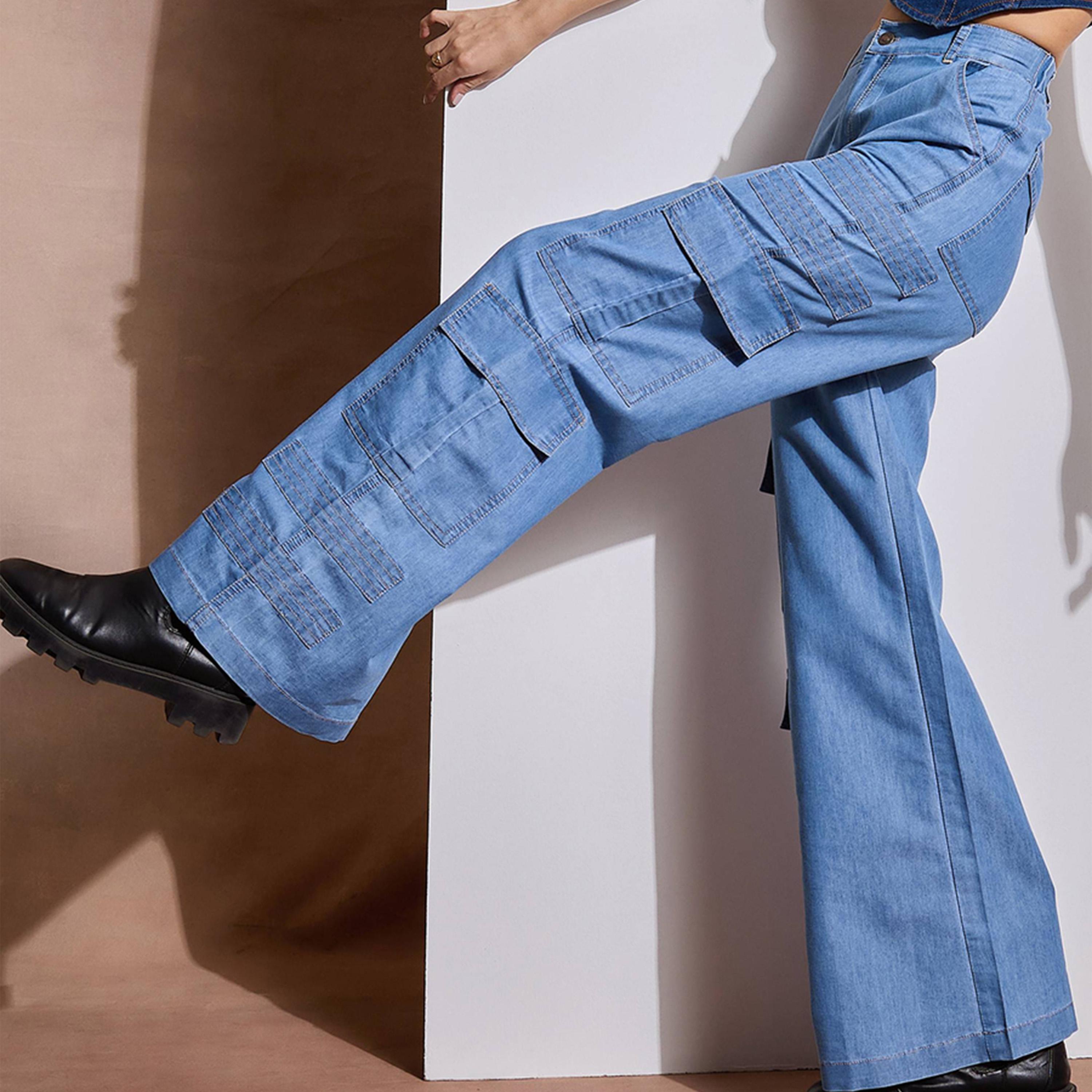 ساسافراس × ستايلي - بنطال كارجو من التنسل بخياطة متباينة - أزرق جليدي-women-clothing-bottoms-trousers-image-7