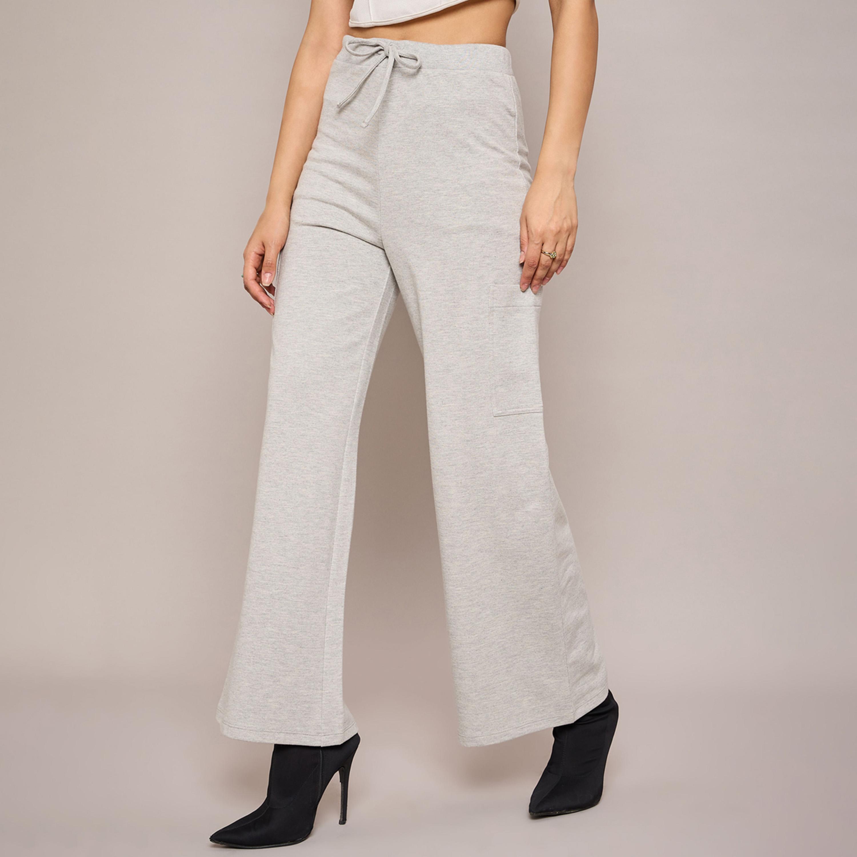 Sassafras X Styli Grey Melange Terry Wide Leg Track Pants-women-clothing-bottoms-joggers-image-3