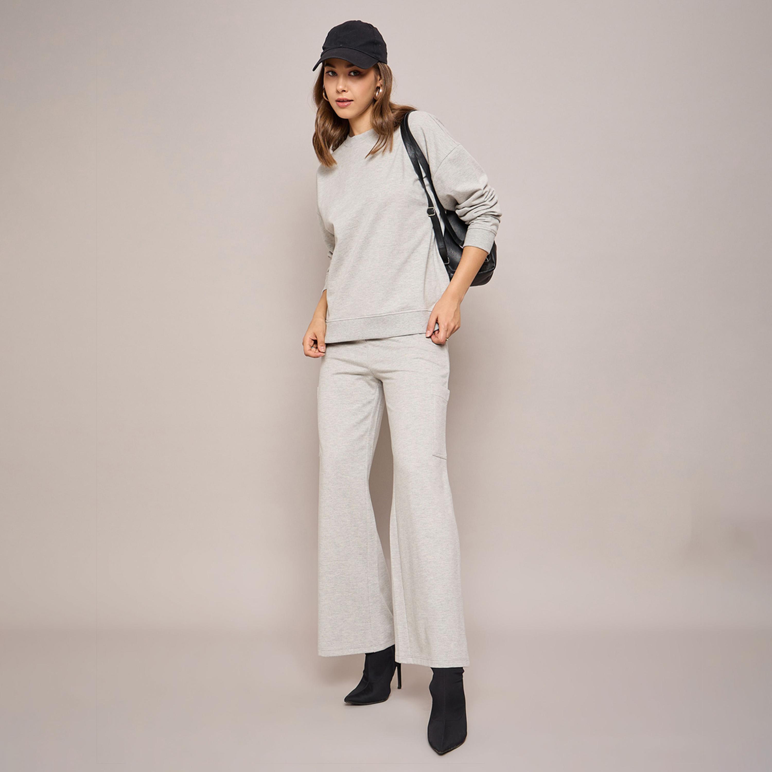 Sassafras X Styli Grey Melange Terry Wide Leg Track Pants-women-clothing-bottoms-joggers-image-7