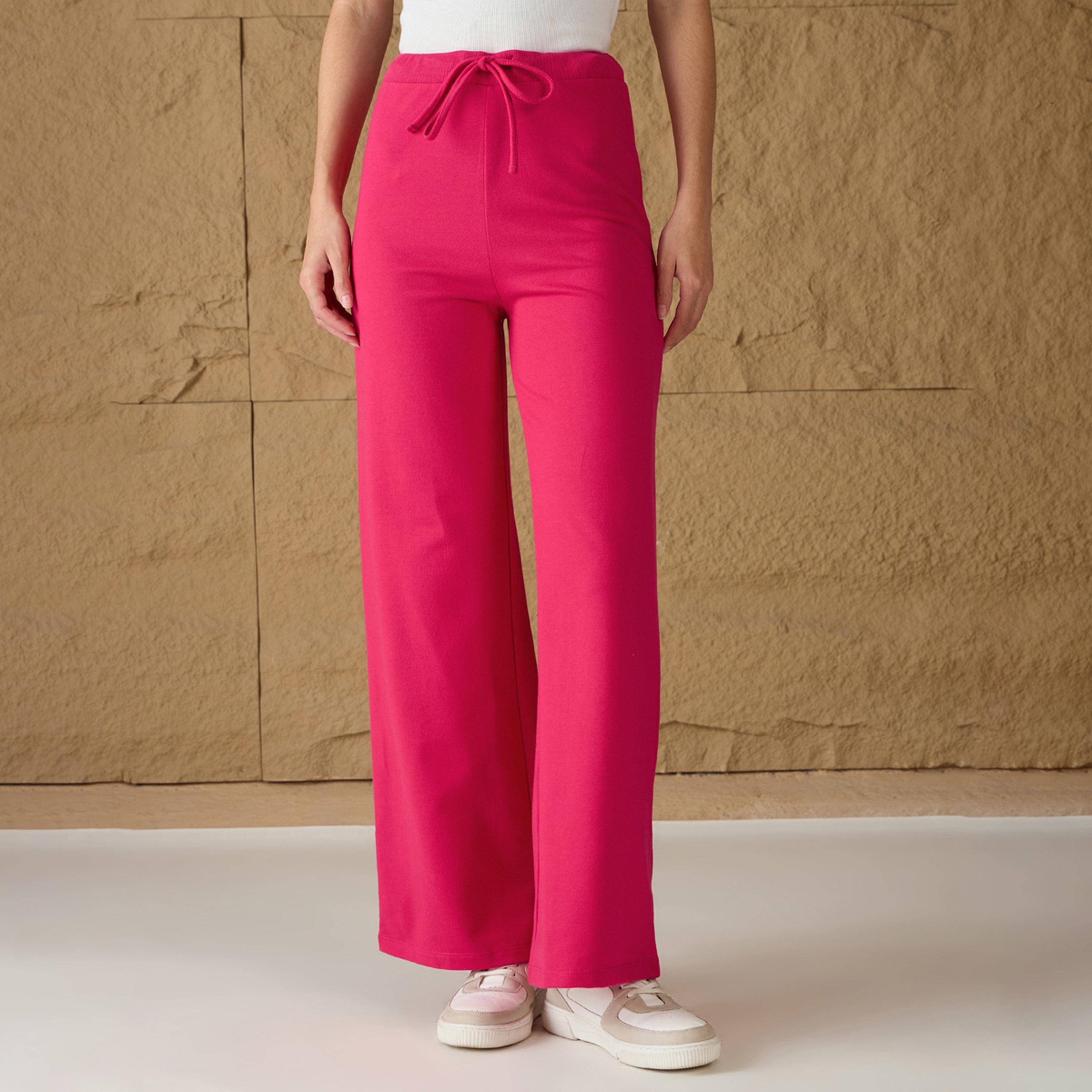ساسافراس × ستايلي - بنطال رياضي واسع الساق من قماش تيري - فوشي-women-clothing-bottoms-joggers-image-1