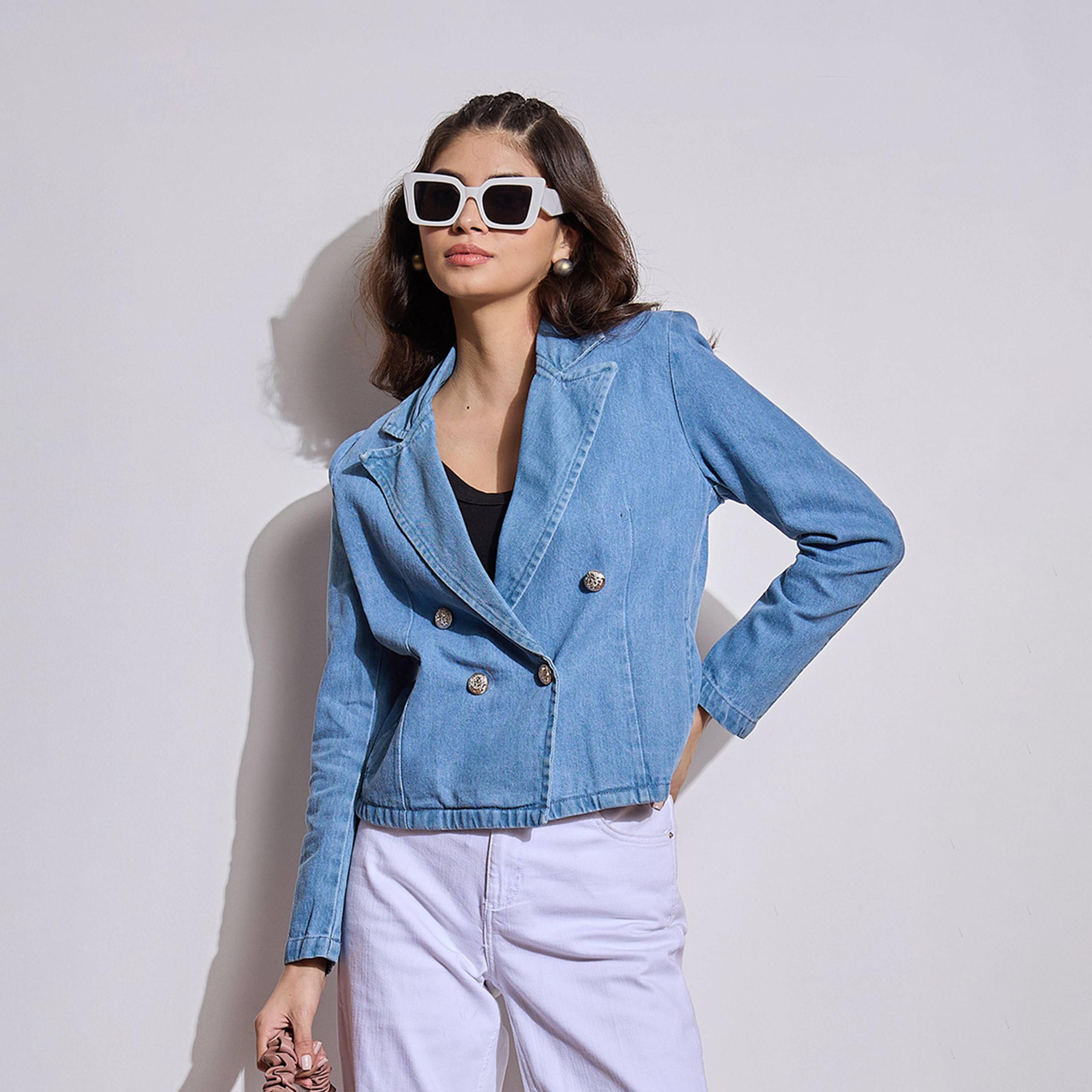 Sassafras X Styli Denim Front Button Notch Collar Crop Blazer-women-clothing-coatsandjackets-blazers-image-1