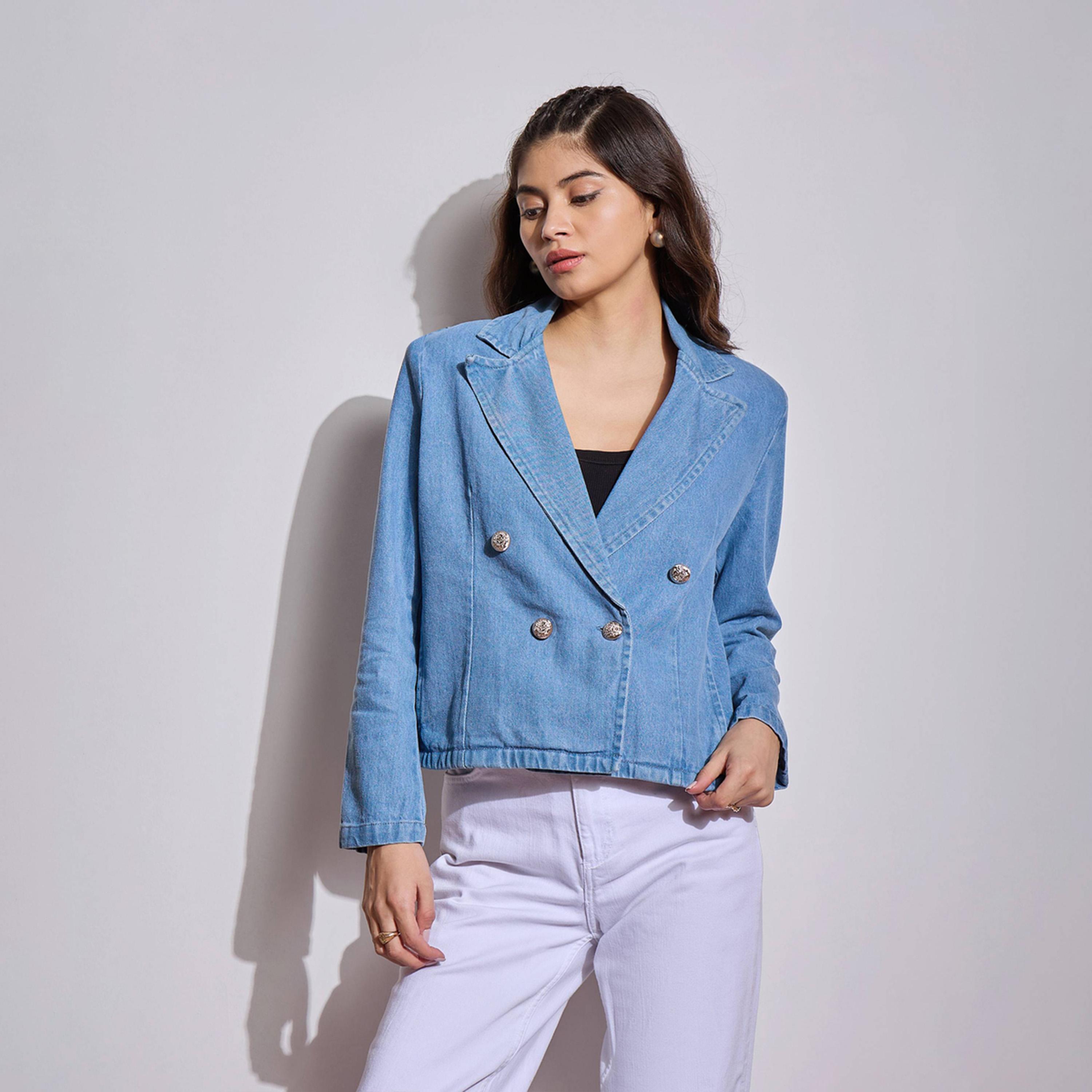 Sassafras X Styli Denim Front Button Notch Collar Crop Blazer-women-clothing-coatsandjackets-blazers-image-3