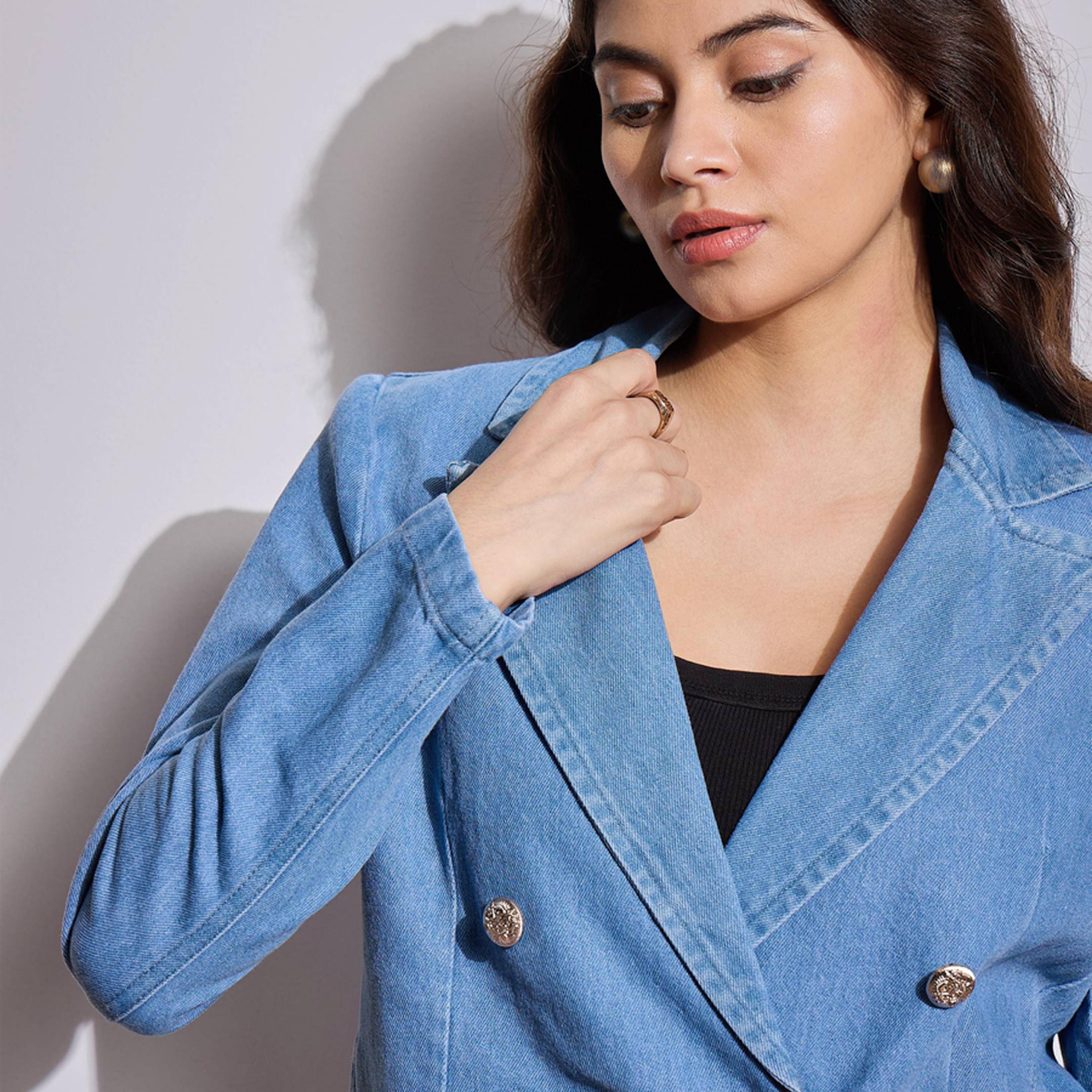 Sassafras X Styli Denim Front Button Notch Collar Crop Blazer-women-clothing-coatsandjackets-blazers-image-6