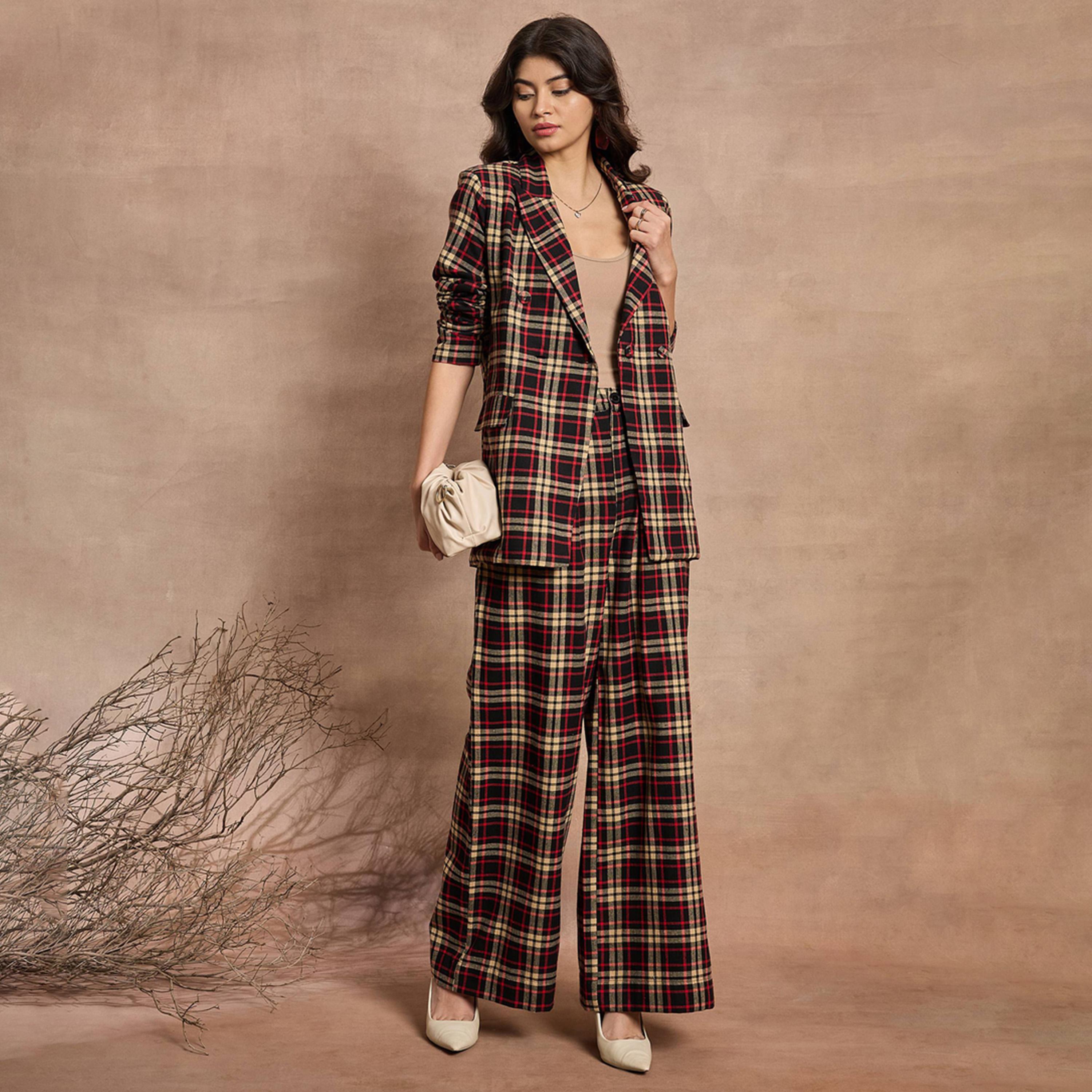 Sassafras X Styli Checked Double Breasted Notch Label Blazer-women-clothing-coatsandjackets-blazers-image-2
