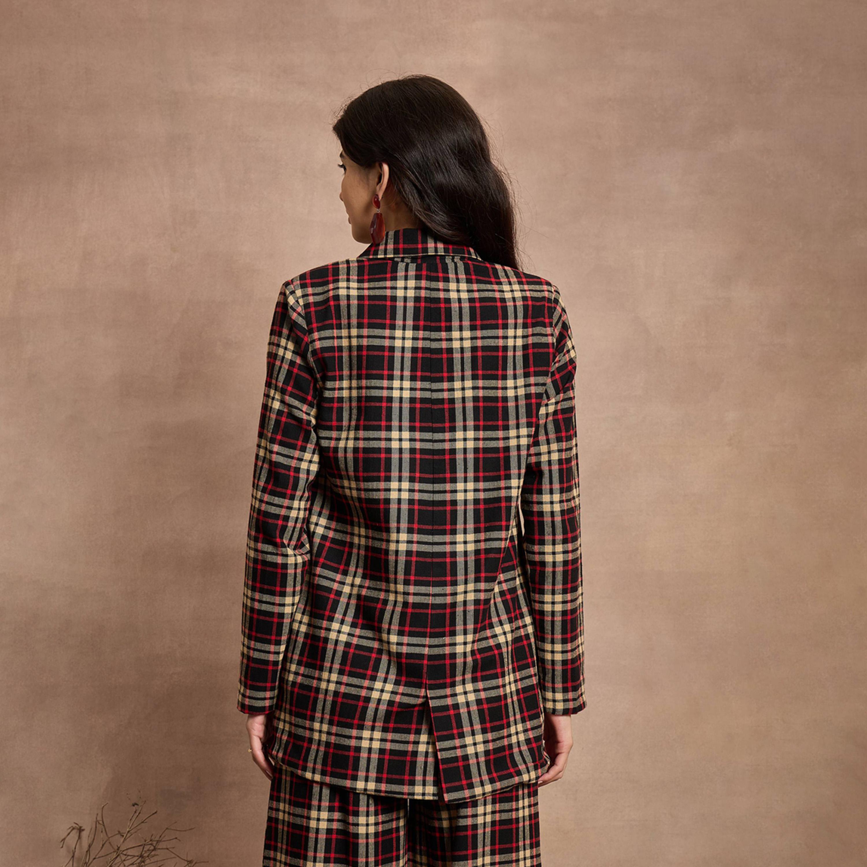 Sassafras X Styli Checked Double Breasted Notch Label Blazer-women-clothing-coatsandjackets-blazers-image-6