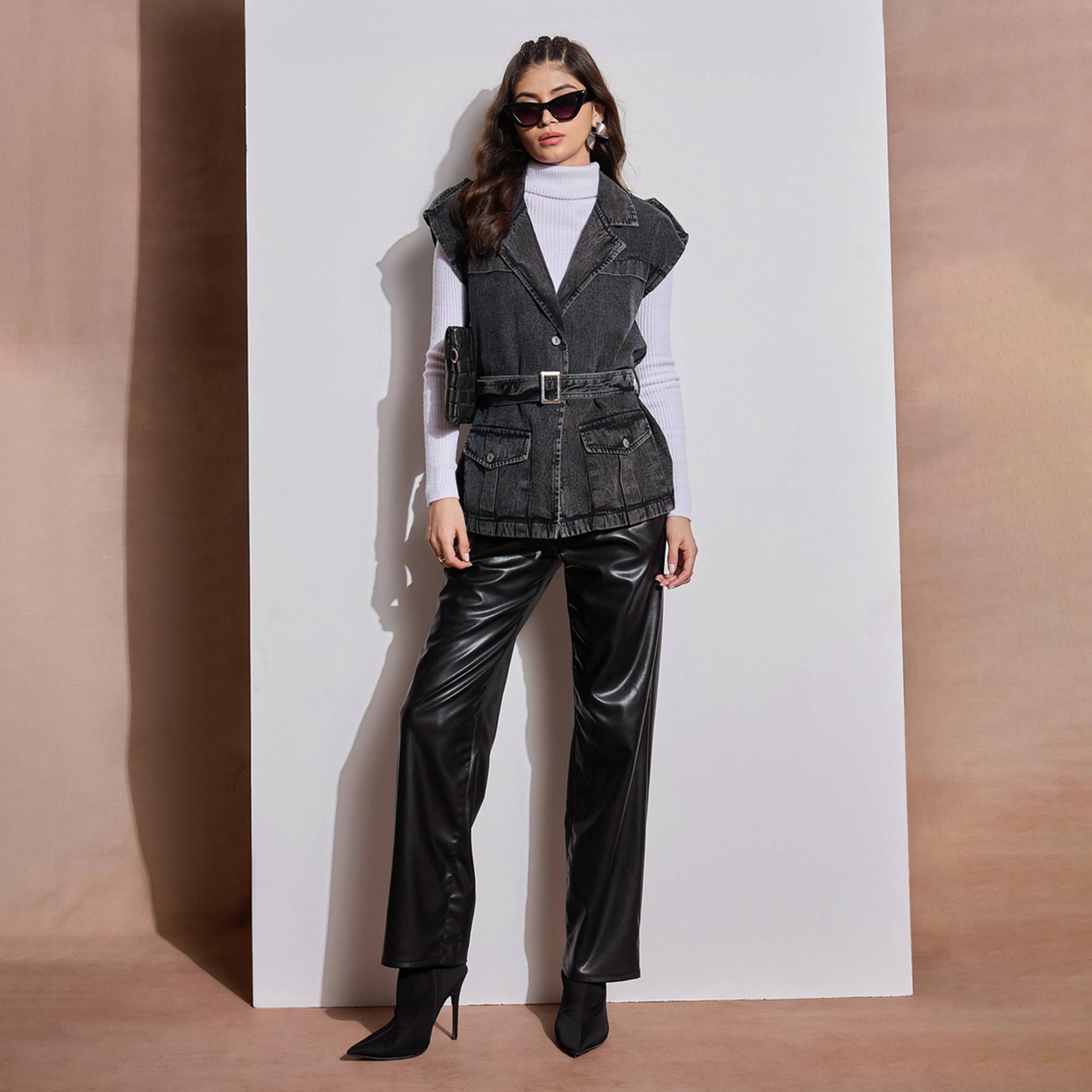 Sassafras X Styli Acid Washed Pocket Detail Sleeveless Belted Jacket-women-winterwear-coatsandjackets-jackets-image-6