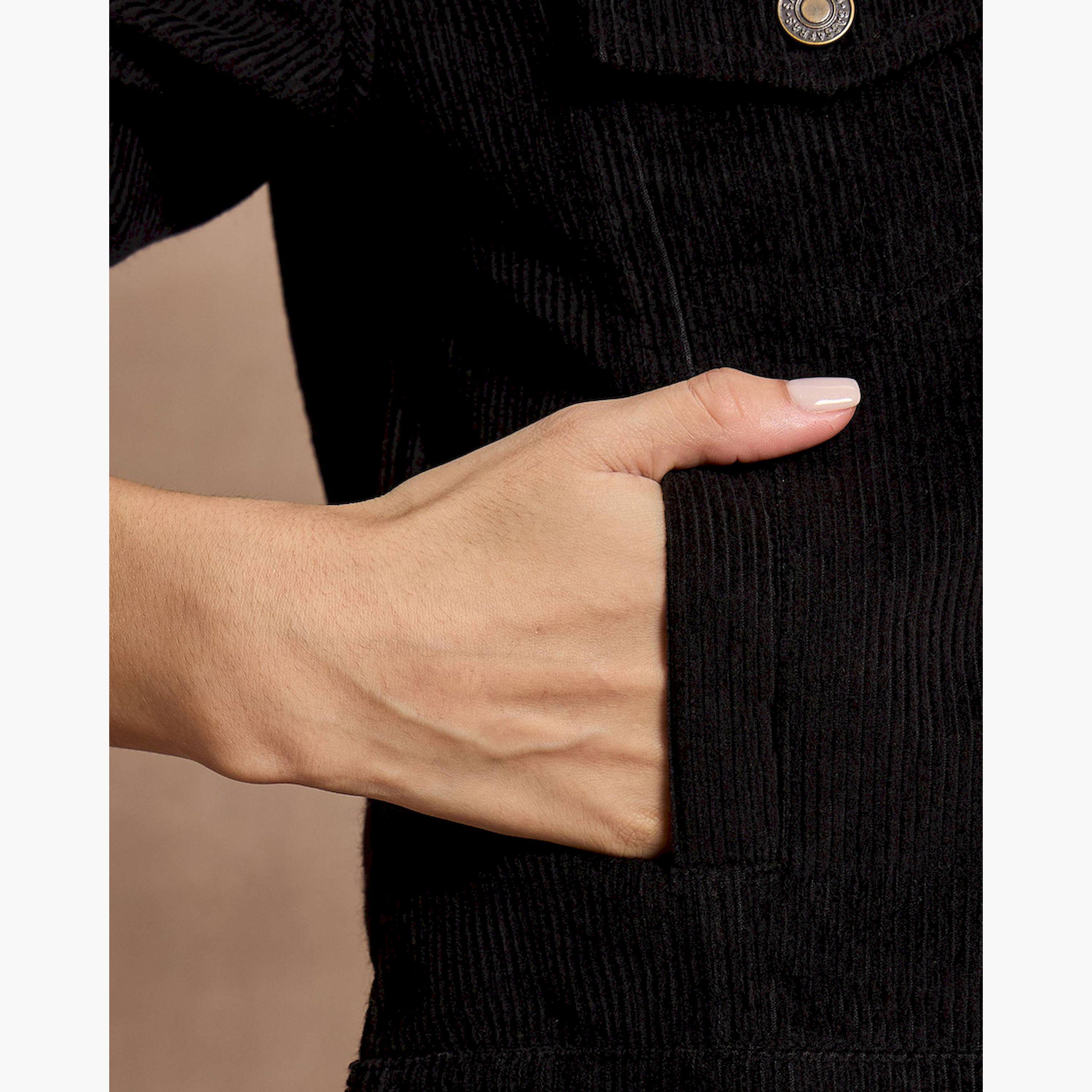 ساسافراس × ستايلي - جاكيت بأكمام كاملة من قماش كوردروي - أسود-women-winterwear-coatsandjackets-jackets-image-5