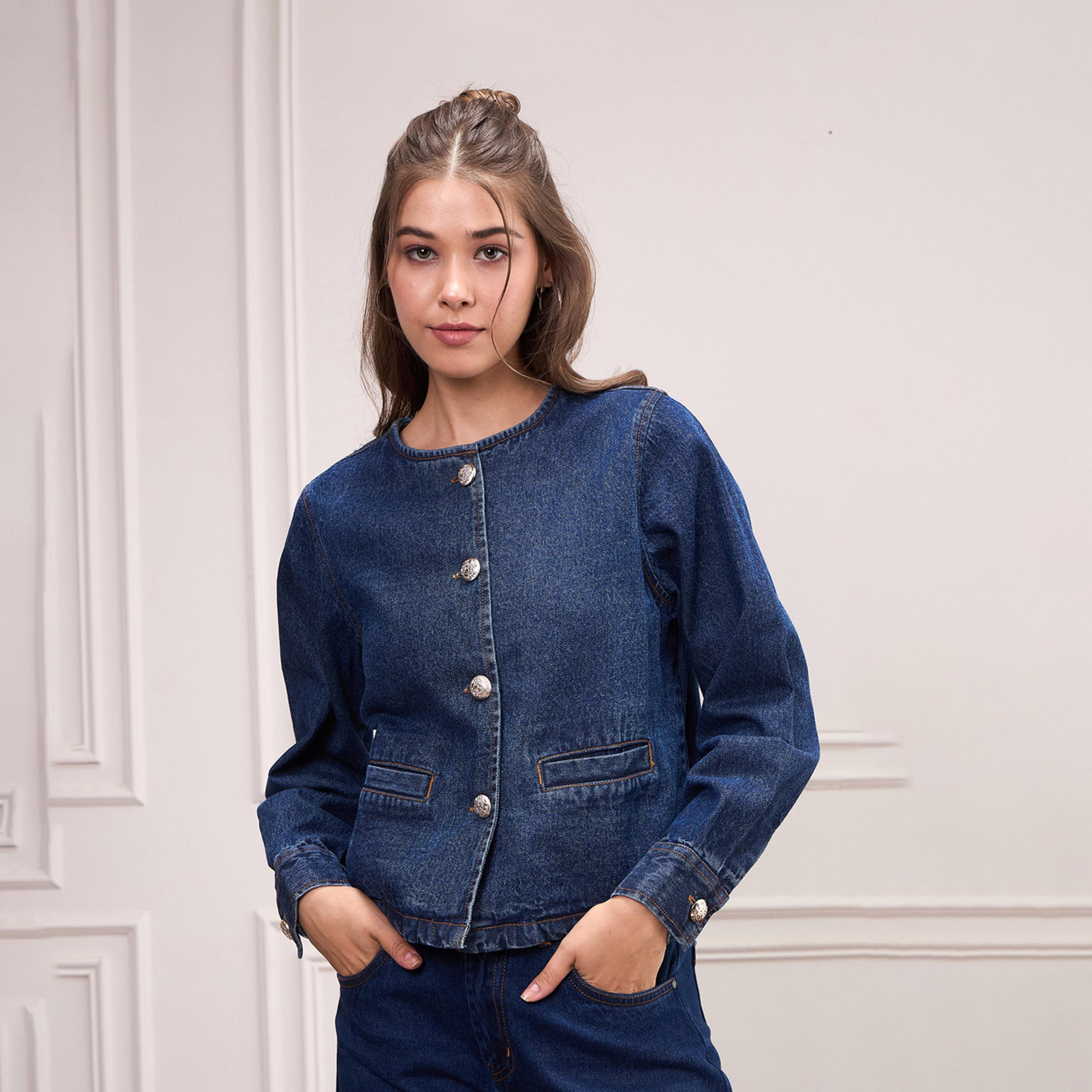 Sassafras X Styli Washed Denim Front Button Jacket-women-winterwear-coatsandjackets-jackets-image-1