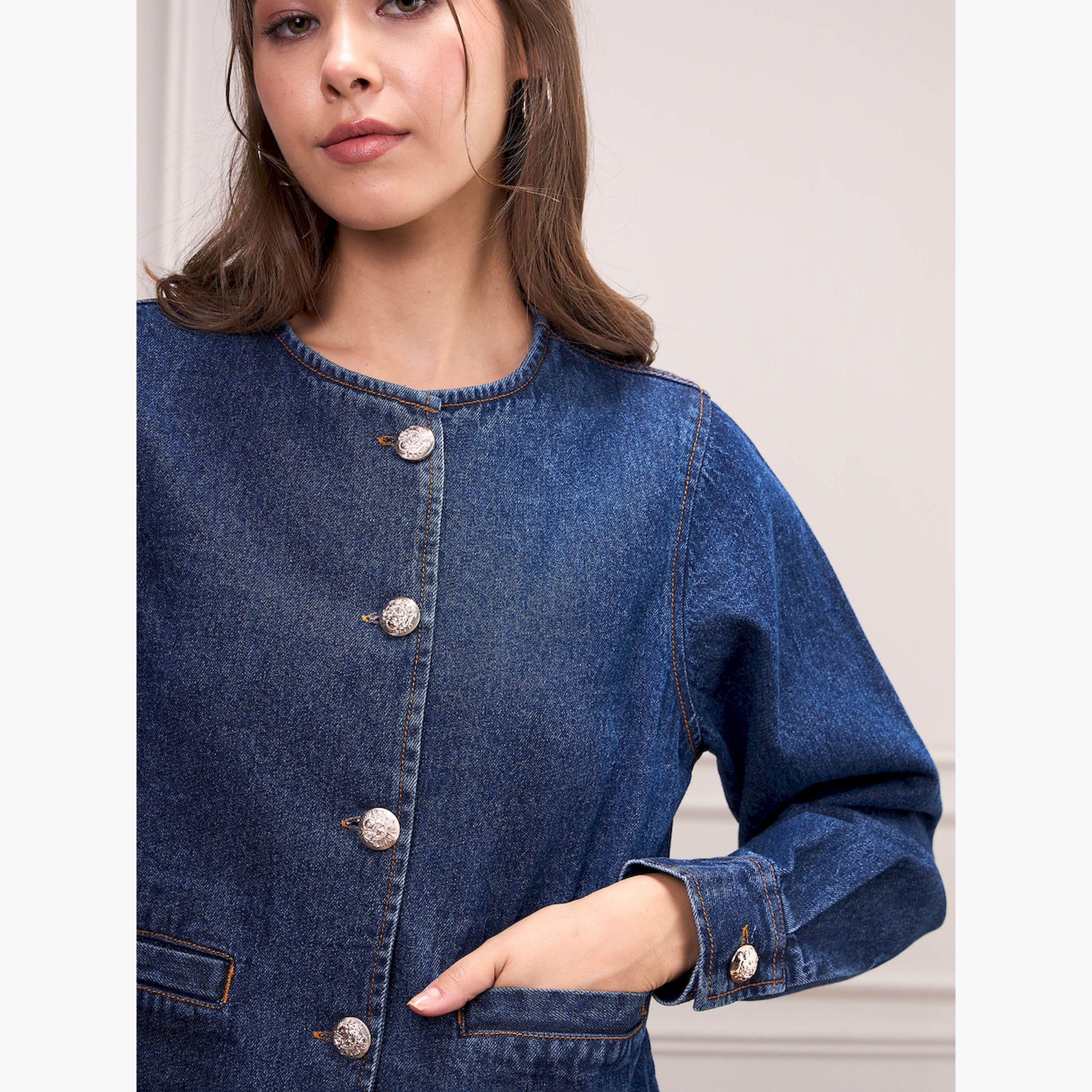 Sassafras X Styli Washed Denim Front Button Jacket-women-winterwear-coatsandjackets-jackets-image-4