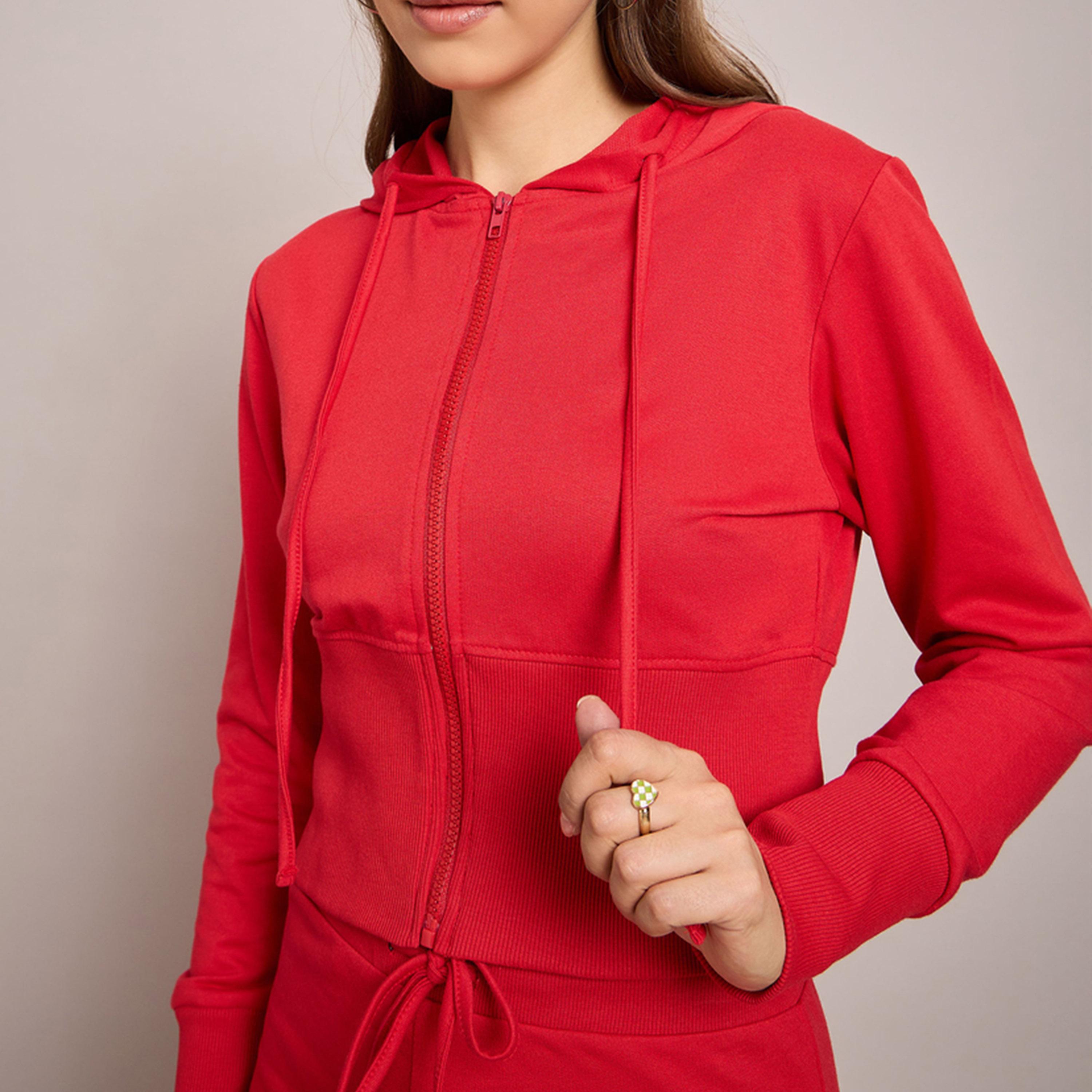 Sassafras X Styli Terry Front Zipper Crop Hooded Jacket-women-winterwear-coatsandjackets-jackets-image-1